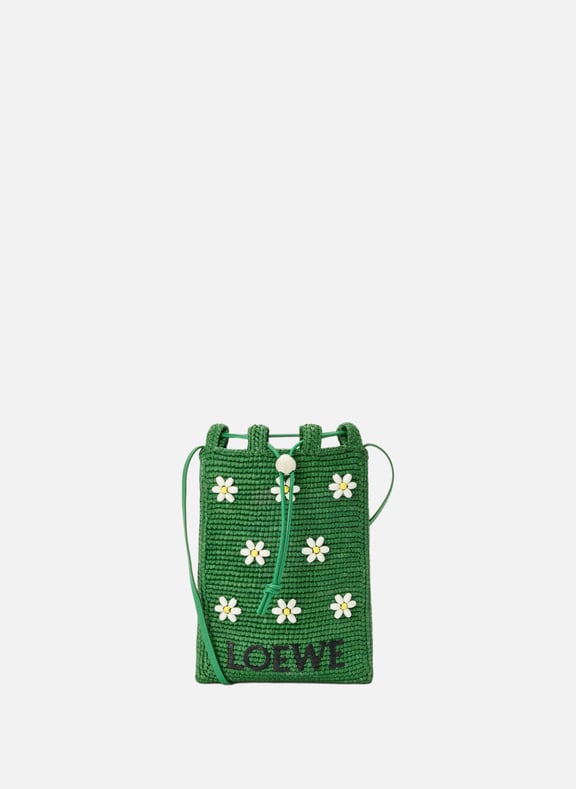 Pochette bandoulière brodée en raphia Vert by LOEWE LOEWE Pochette bandoulière brodée en raphia Vert