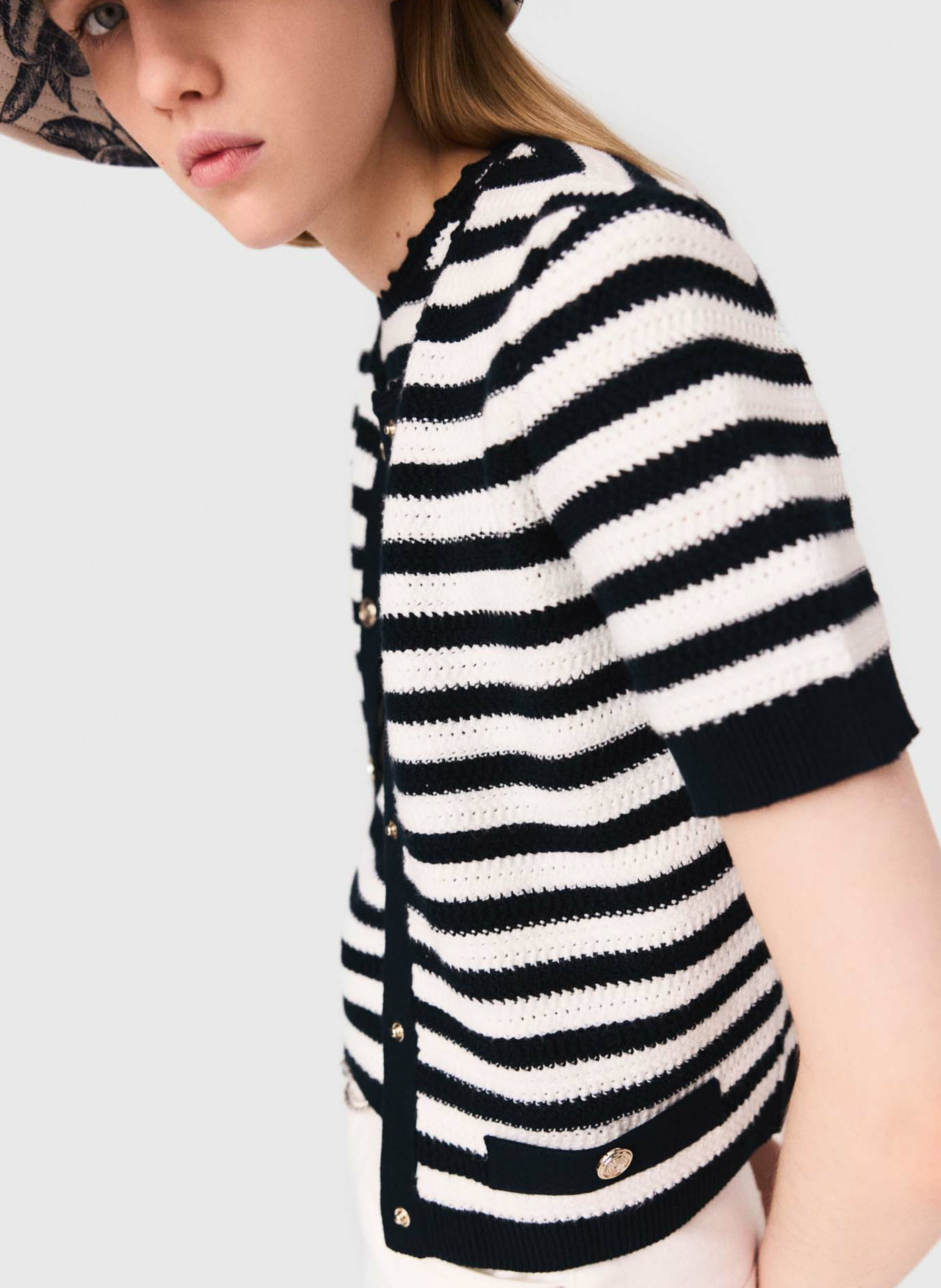 Cardigan boutonné à rayures MAJE Blanc