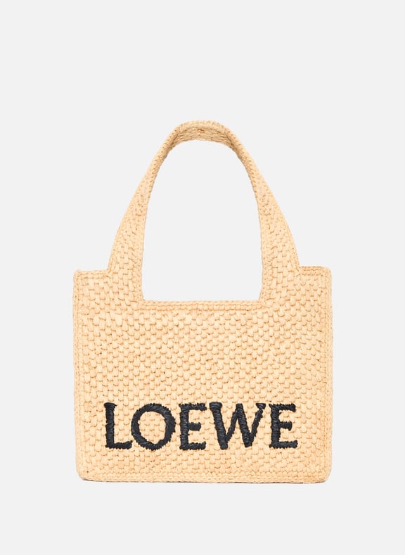 Mini LOEWE Font Tote in raffia Beige by LOEWE LOEWE Mini LOEWE Font Tote in raffia Beige