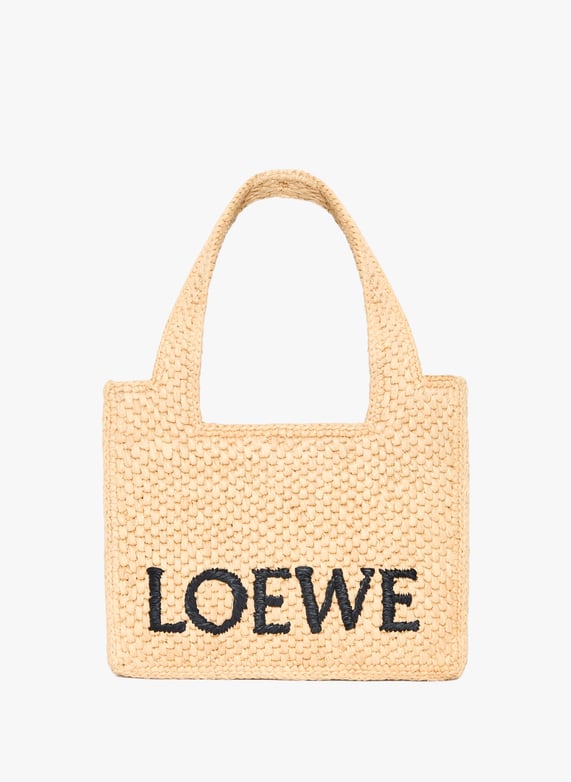 Mini LOEWE Font Tote en raphia | Beige by LOEWE Mini LOEWE Font Tote en raphia Beige