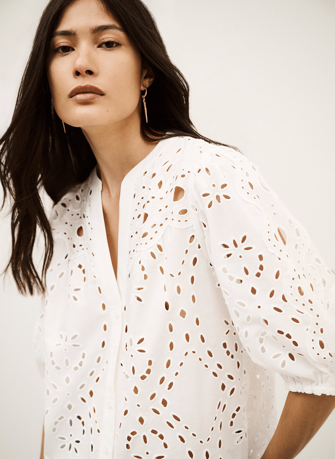 Chemise droite en coton brodé beatrice BA&SH Beige