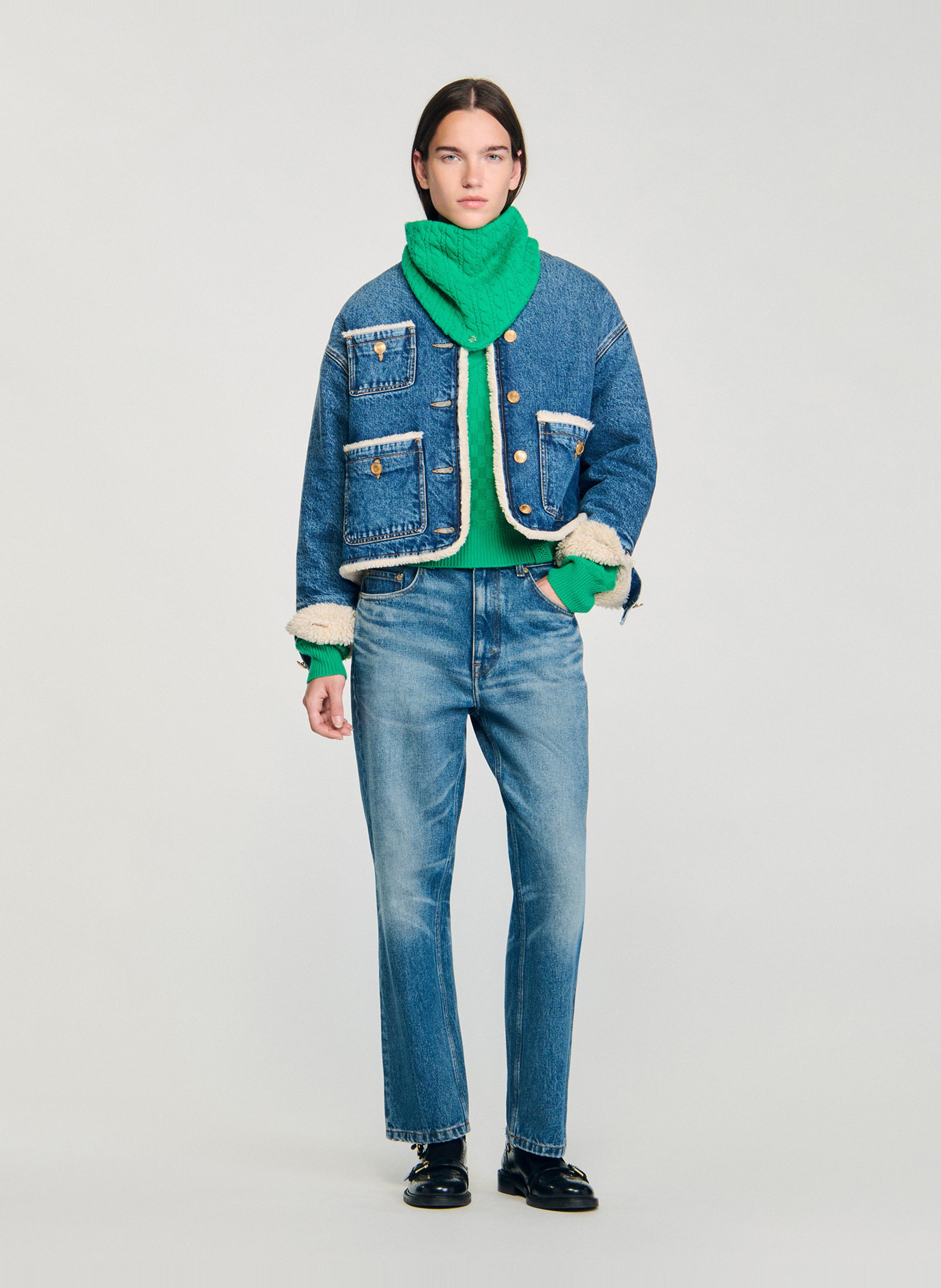 Veste en jean droite en coton SANDRO Bleu