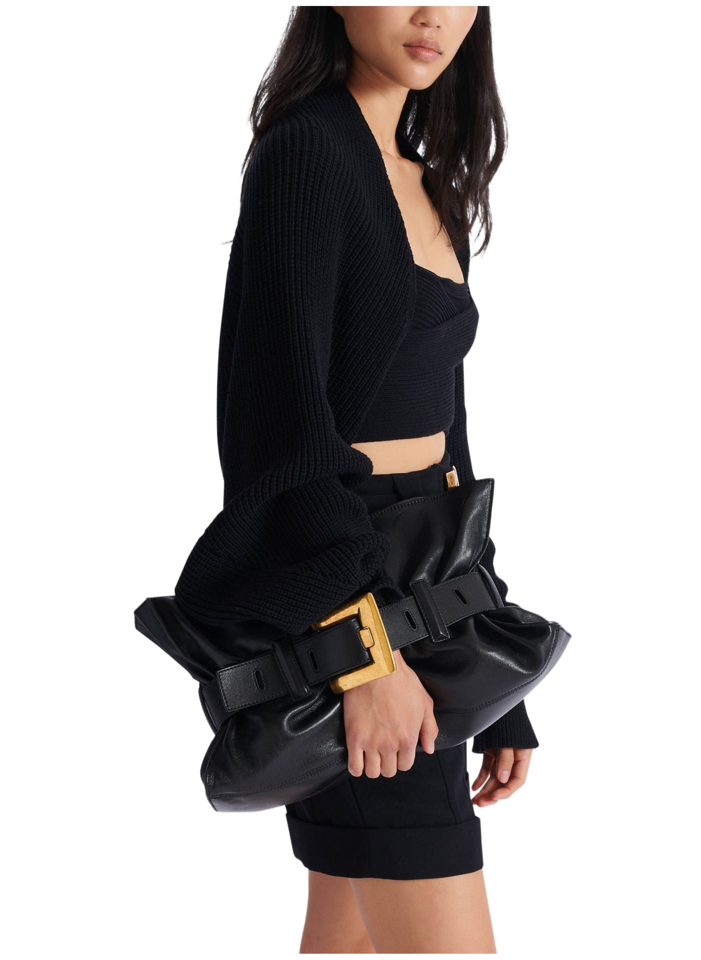 Sac anthem medium en cuir de veau BALMAIN Noir