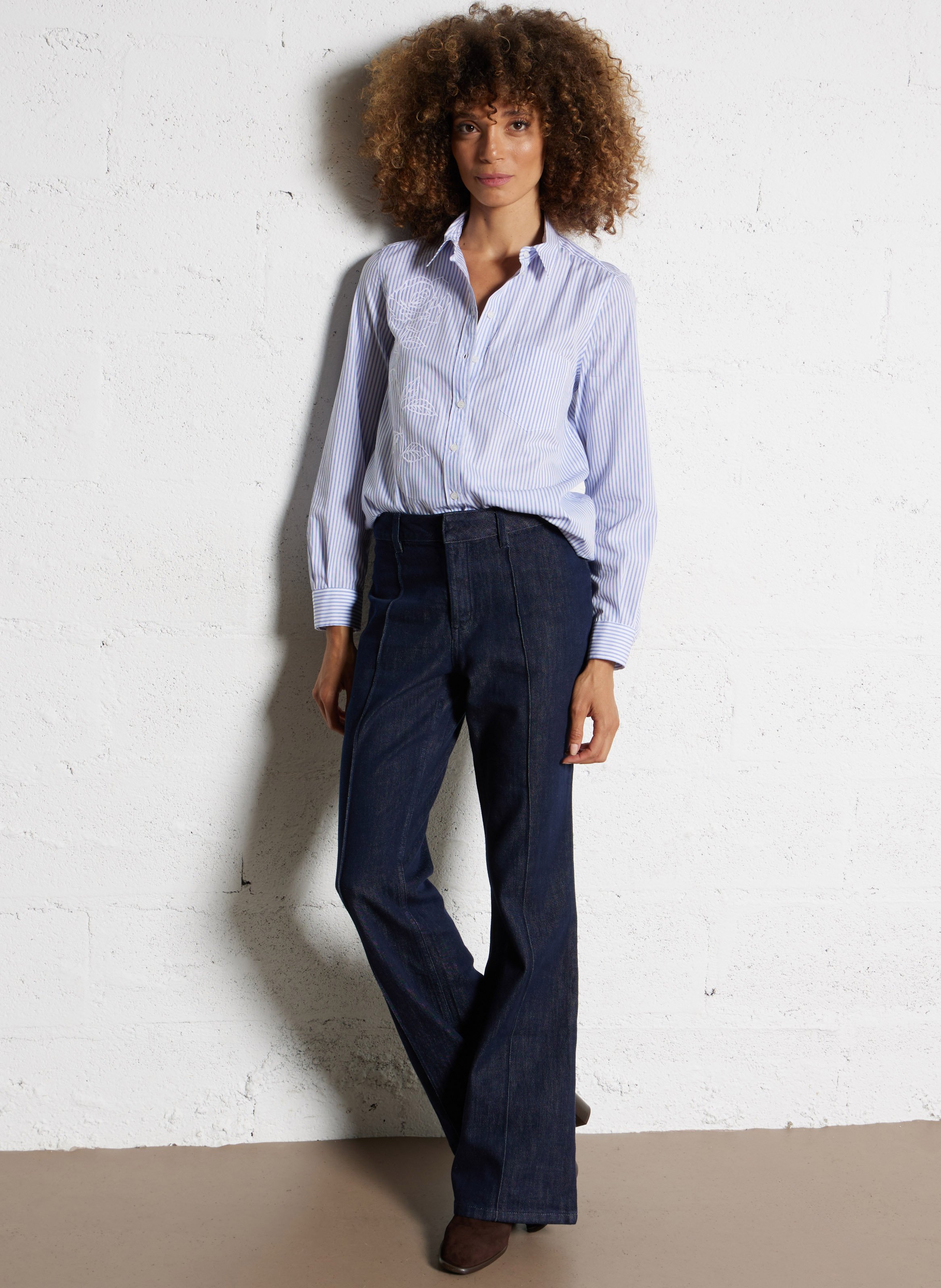 Chemise droite en coton rayé IKKS Bleu