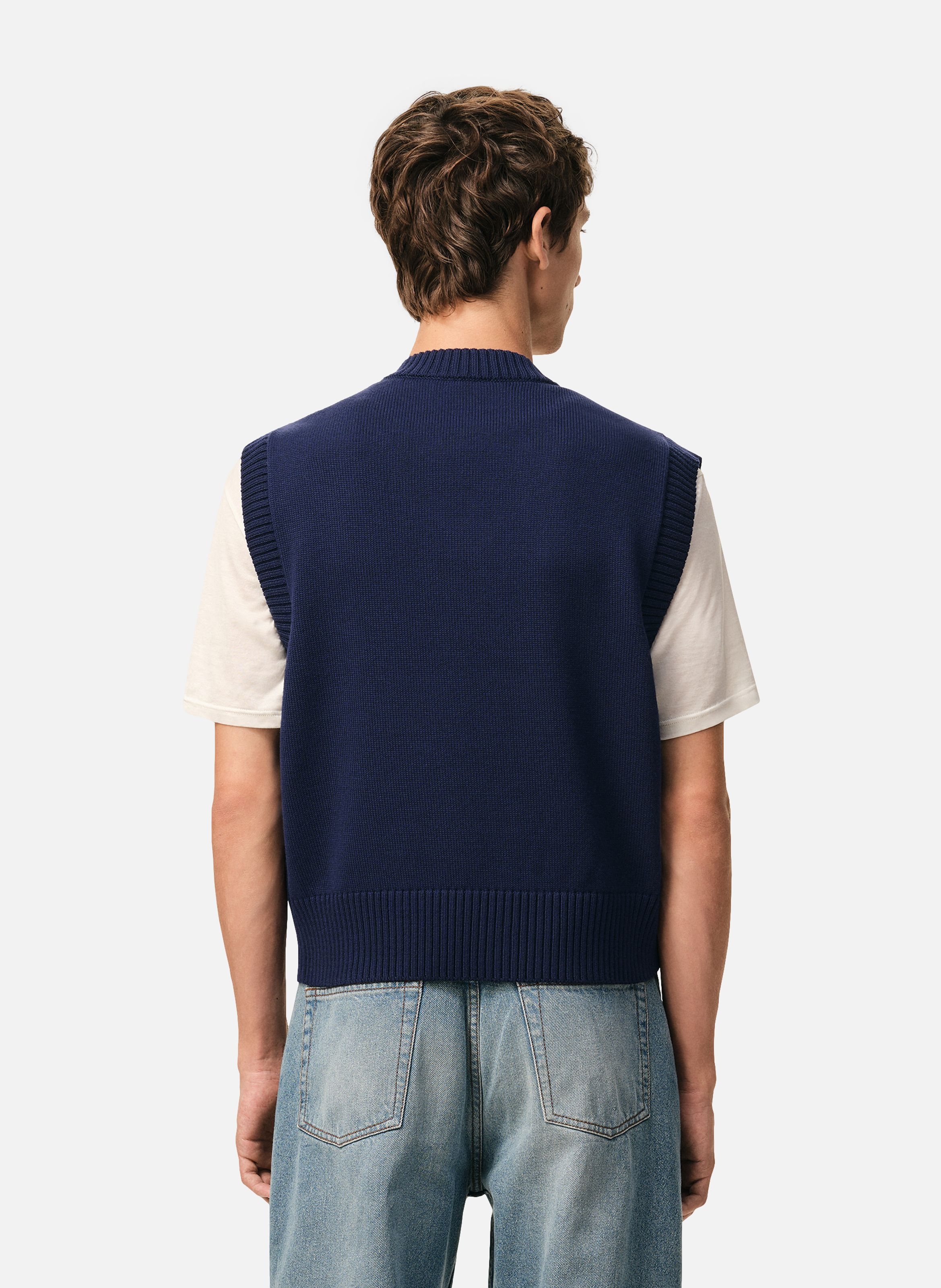 Pull col v sans manches ami de coeur en laine unisexe AMI PARIS Bleu