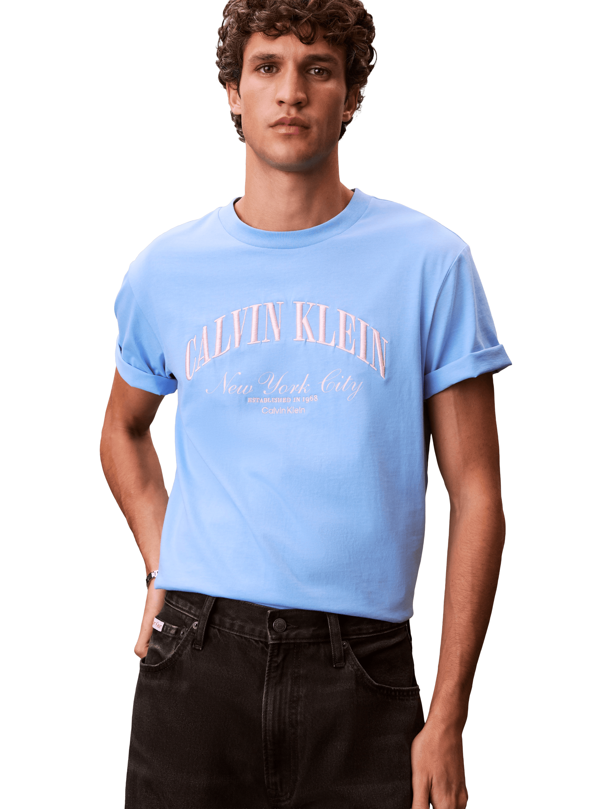 Straight logo cotton t-shirt CALVIN KLEIN Blue