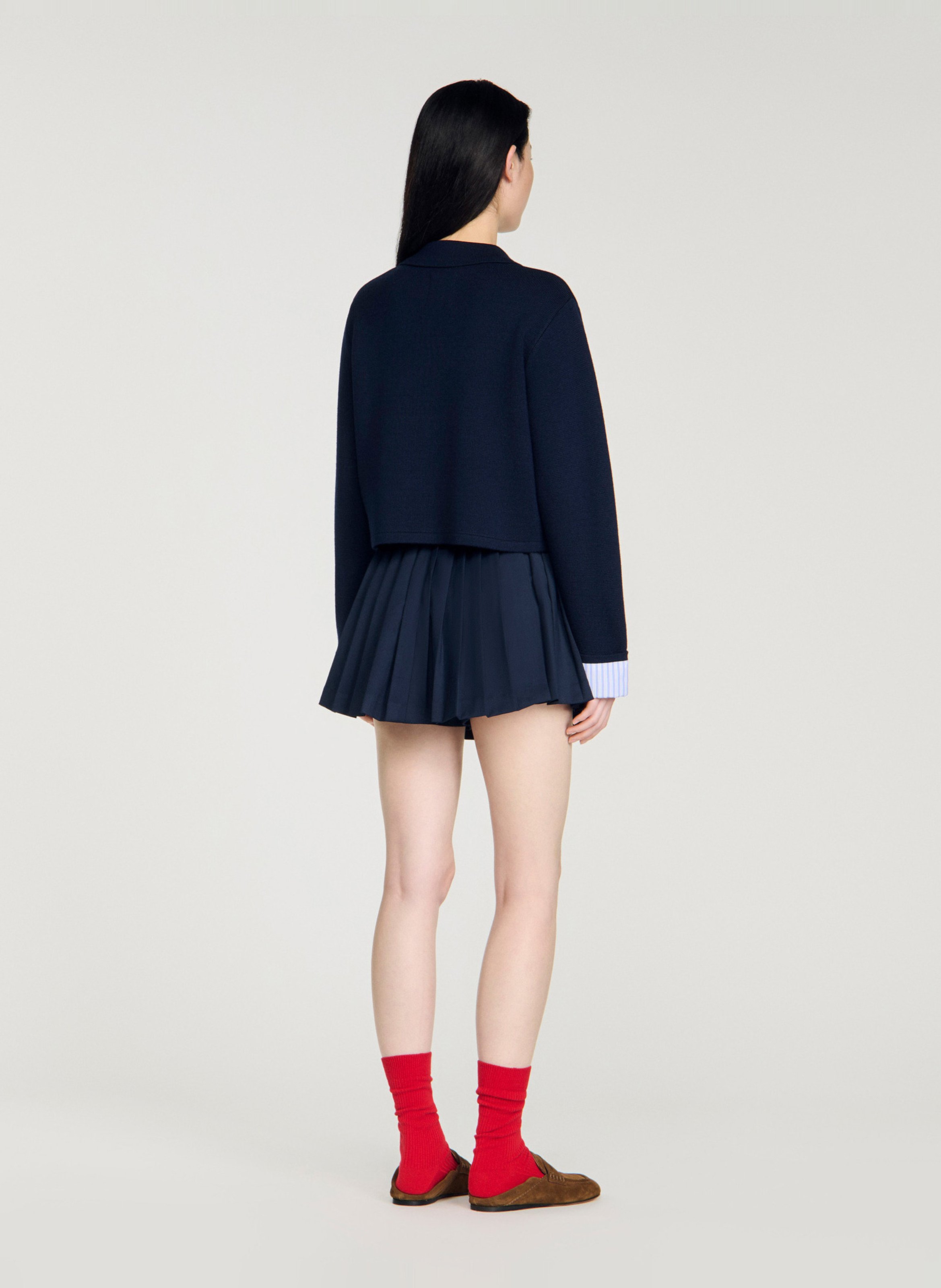 Cardigan court à détail rayé en laine mélangée SANDRO Bleu