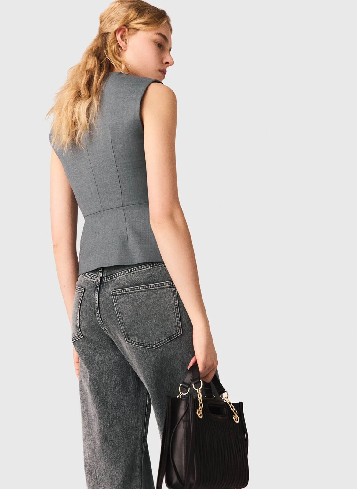 Gilet tailleur sans manches col v MAJE Gris
