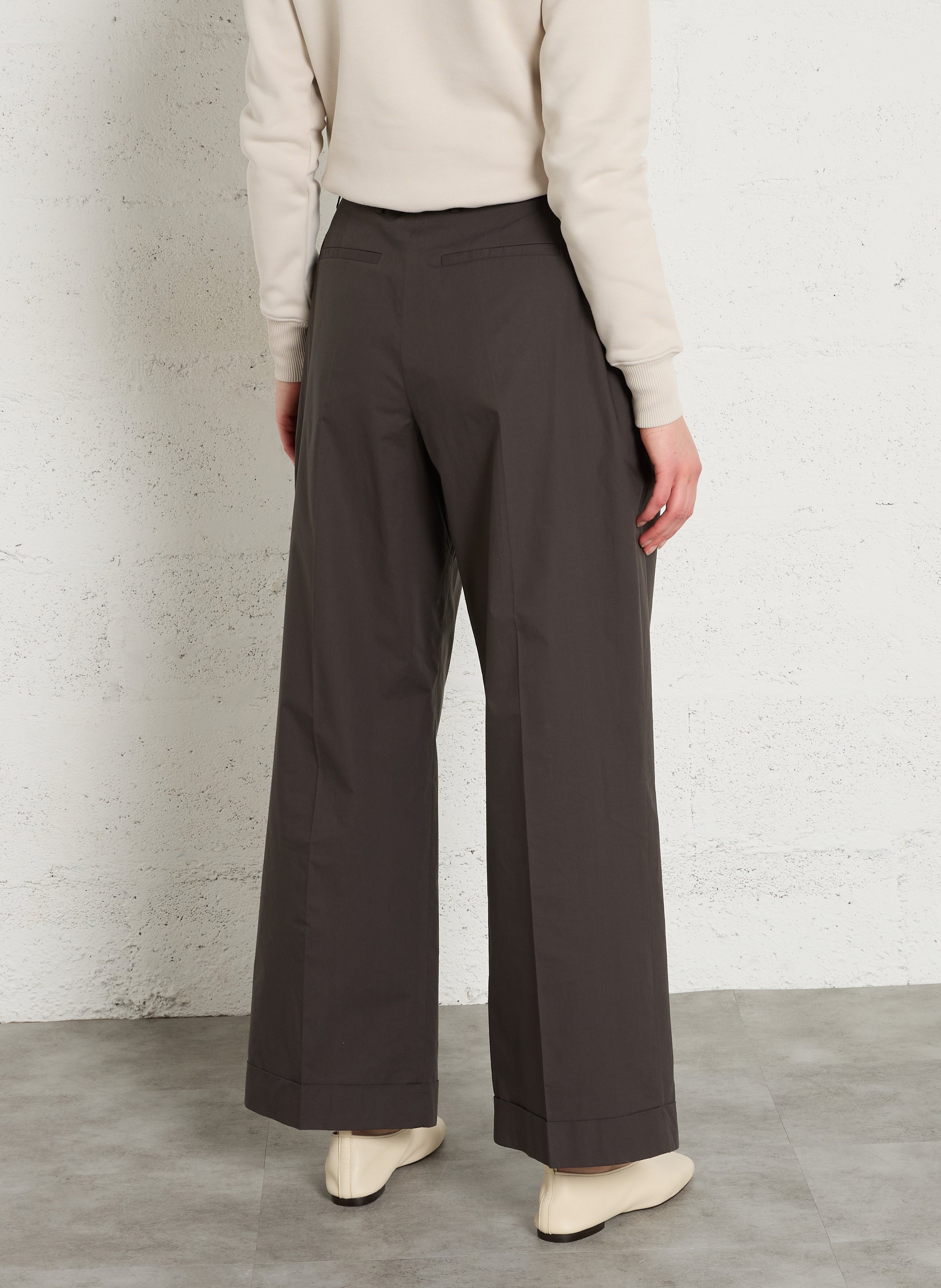 Pantalon large à pinces en popeline de coton watson SOEUR Gris