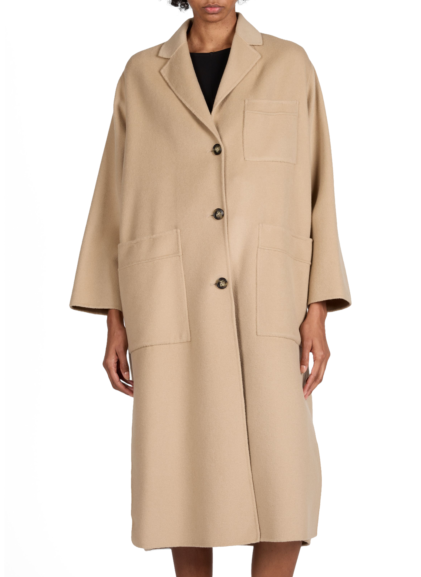 Long coat with tailored collar in blended virgin wool WEEK END Brown