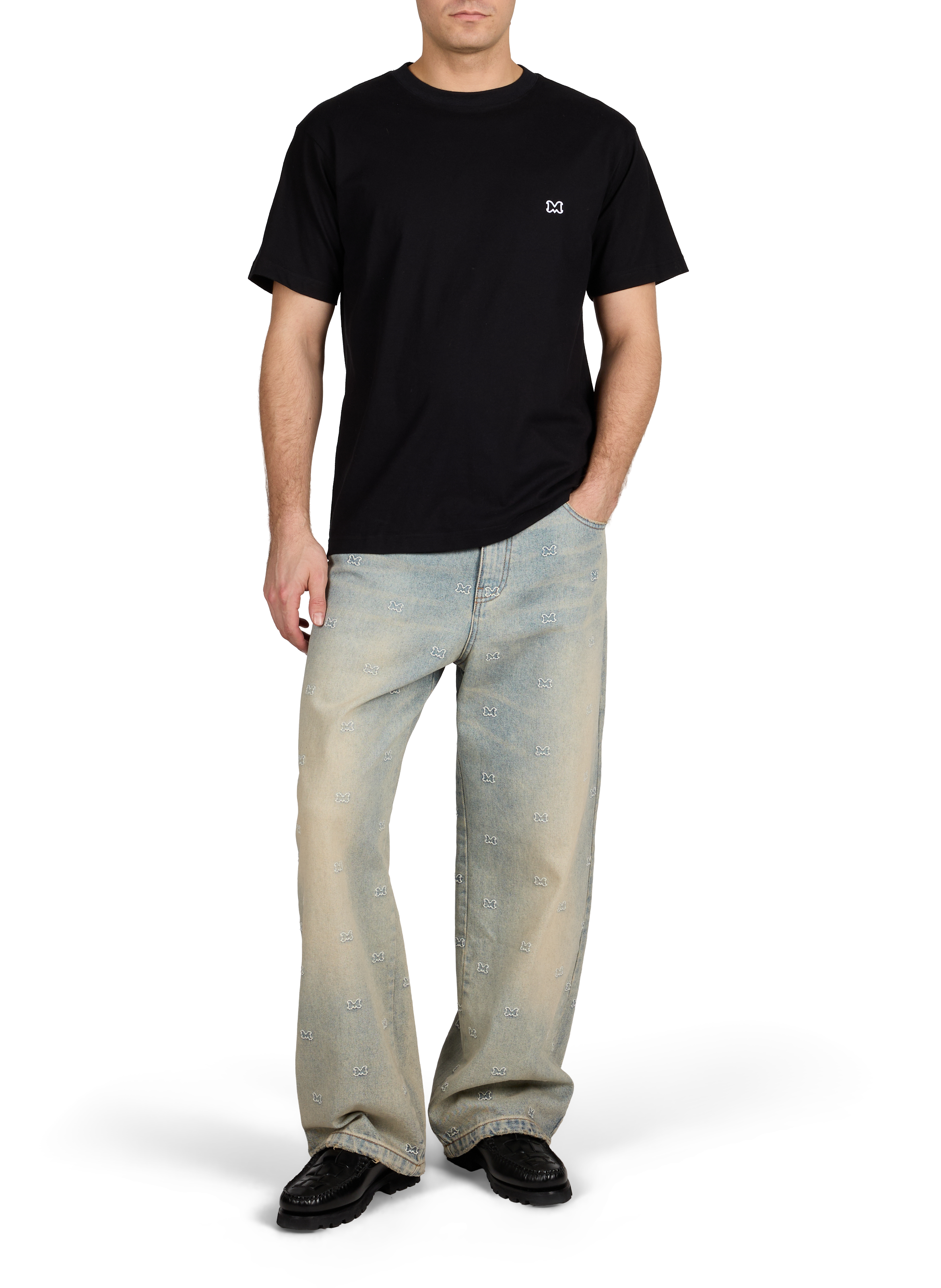 Jeans délavé en coton MOUTY Bleu