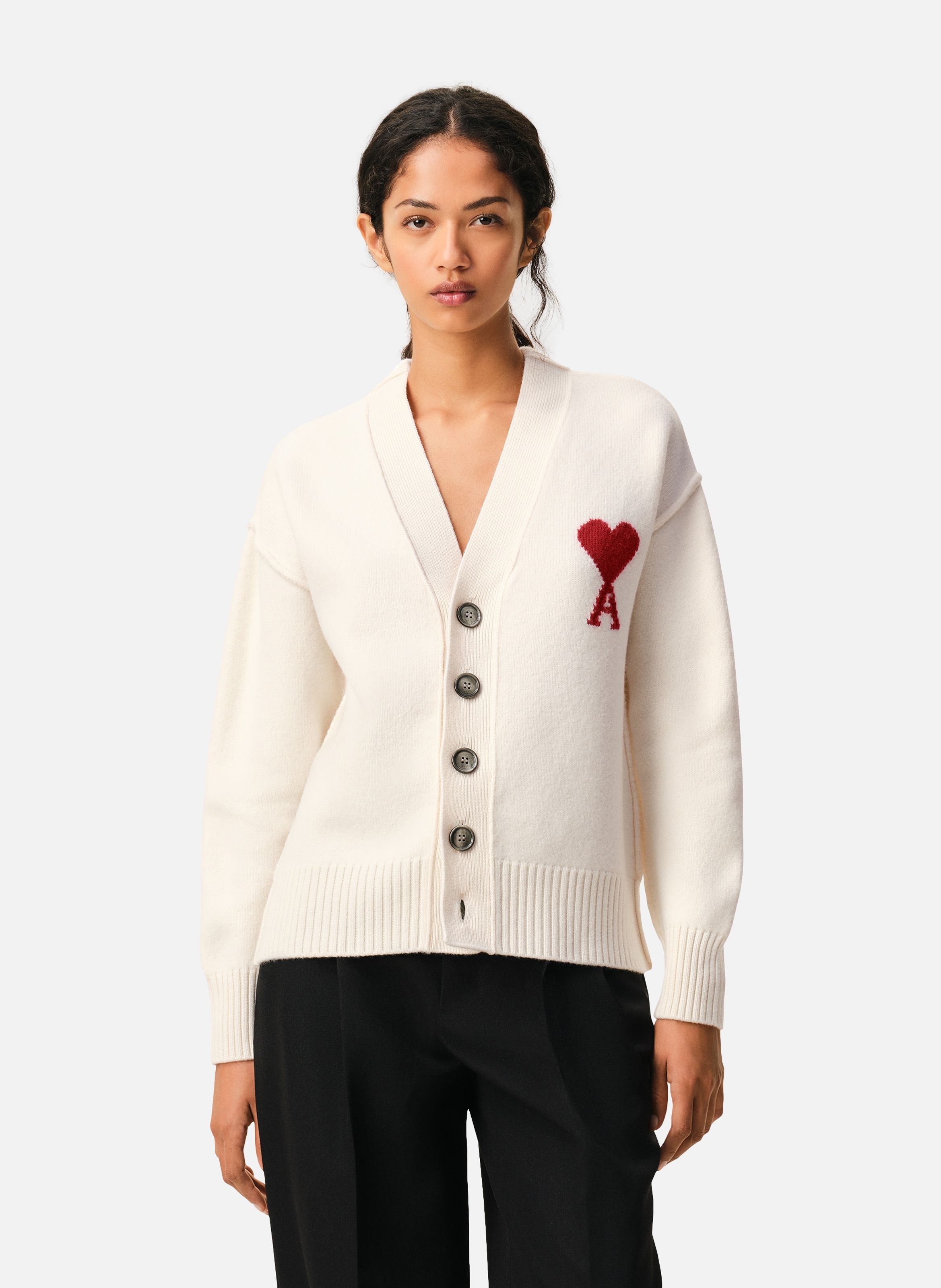 Cardigan Ami De Coeur En Laine unisexe AMI PARIS Blanc