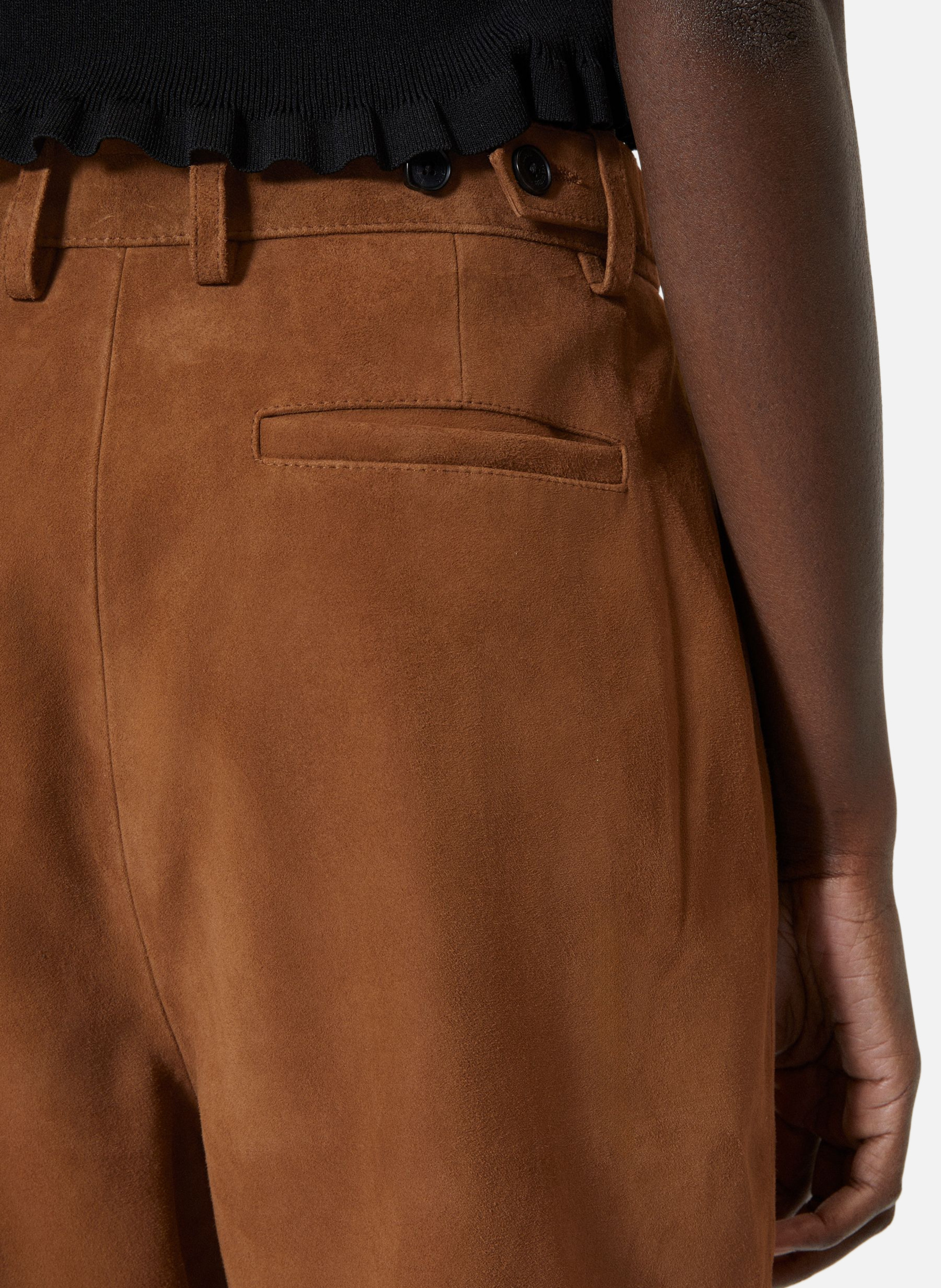 Bermuda à pinces en cuir THE KOOPLES Marron