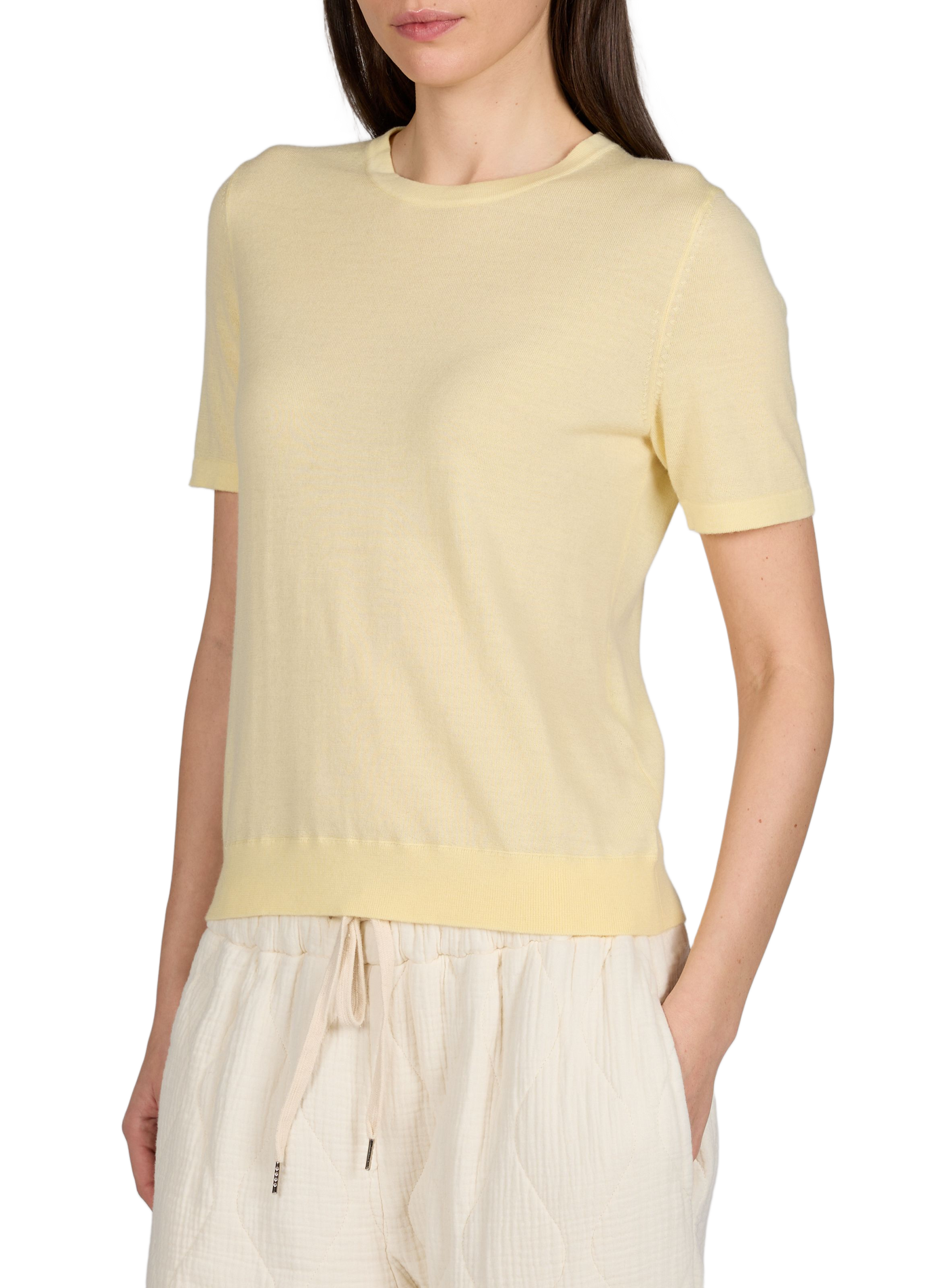 Pull col rond en laine mérinos AU PRINTEMPS PARIS Jaune