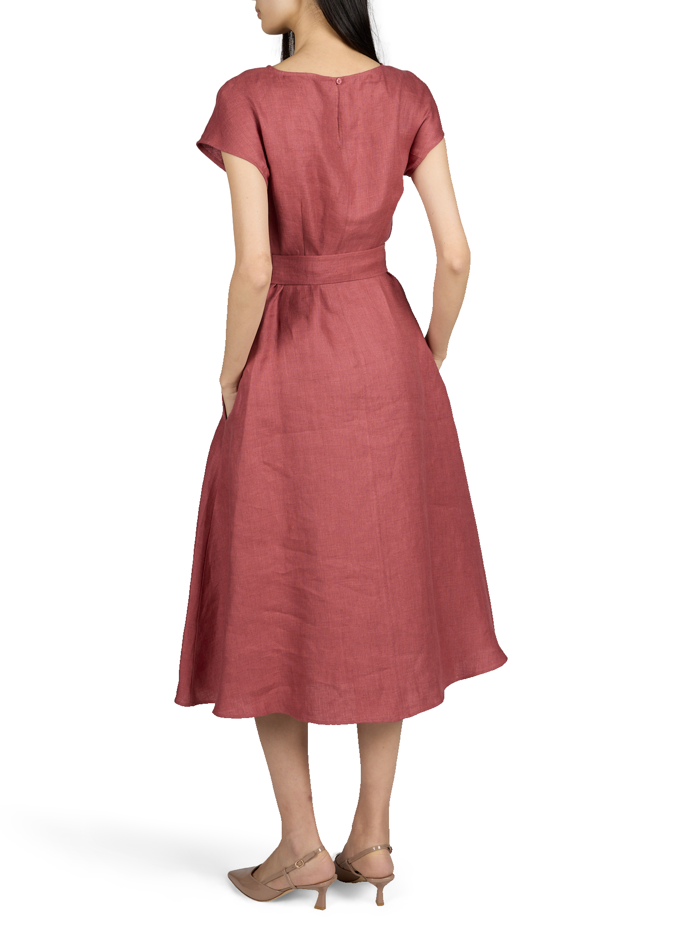 Robe évasée en lin MAX MARA WEEK END Rouge