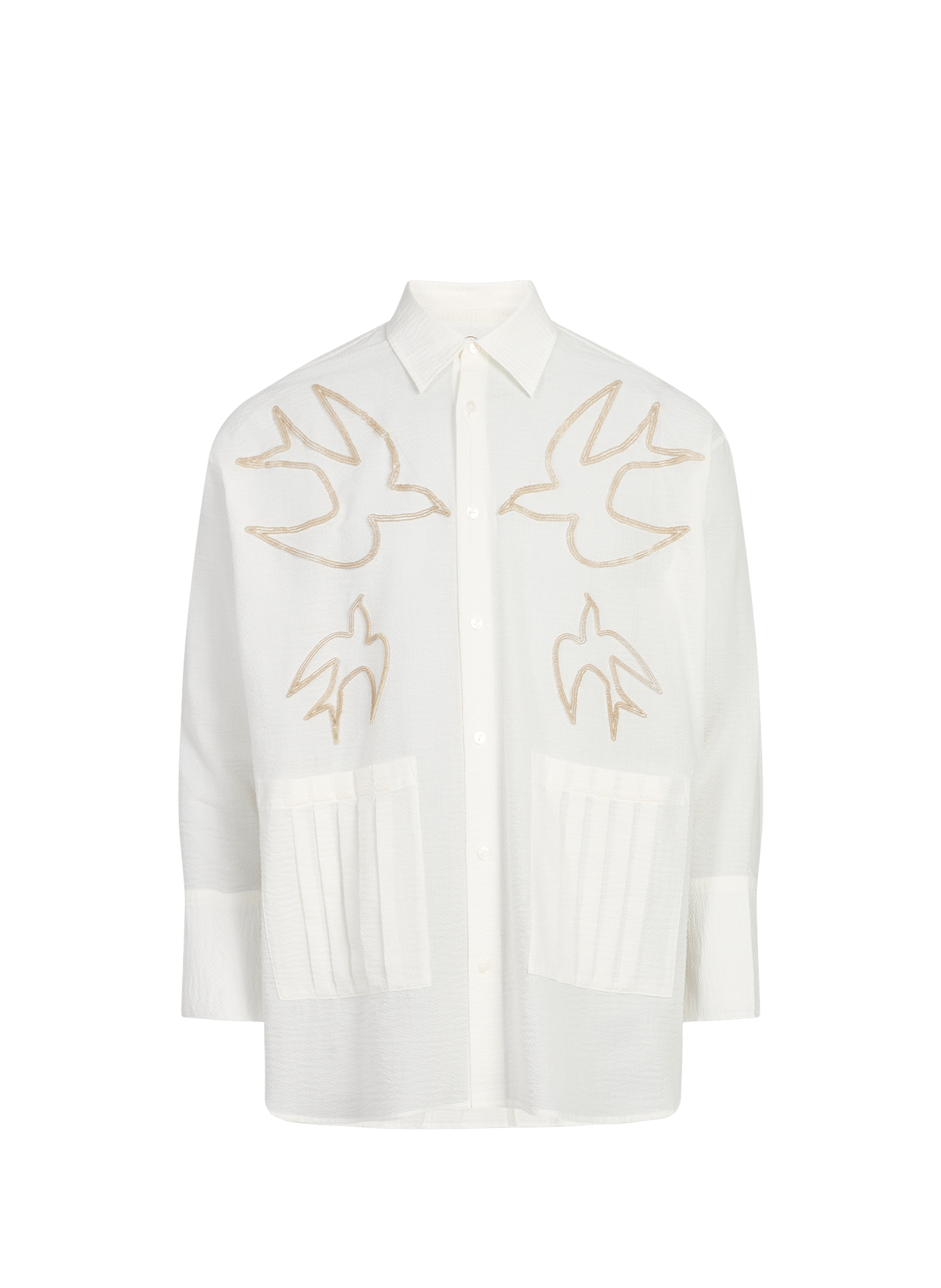 Loose fit classic collar shirt embroidered in seersucker fabric WANSIE White