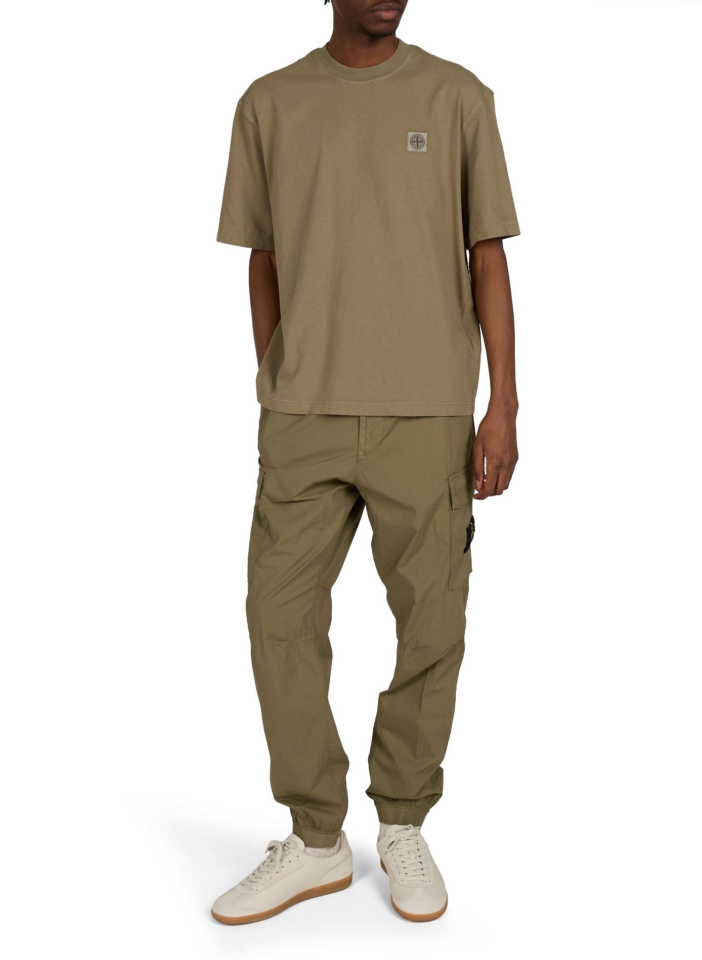 Straight round-neck cotton T-shirt STONE ISLAND Khaki