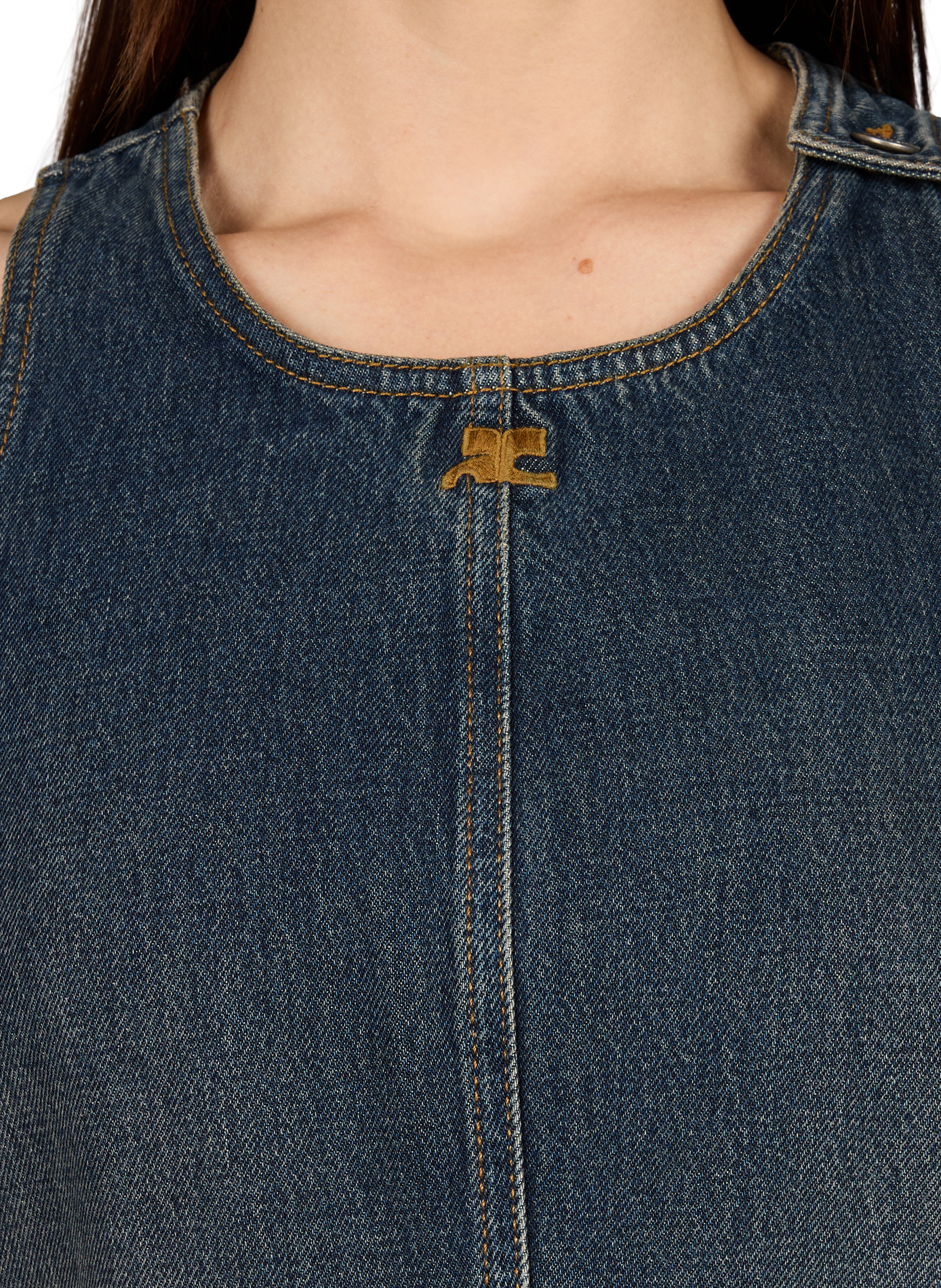 Short flared dress in mixed cotton denim COURRÈGES Blue