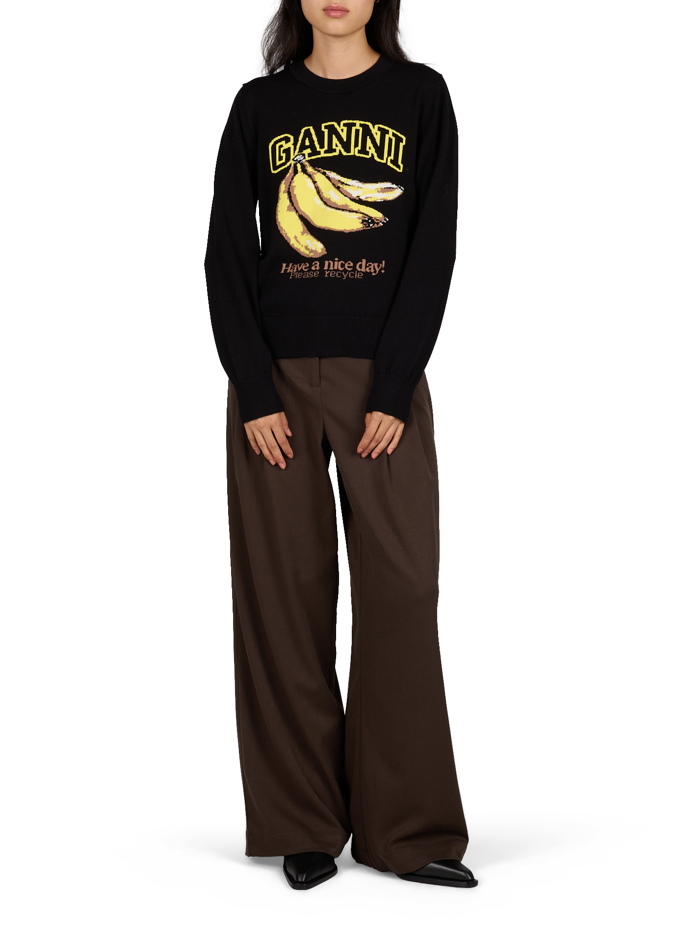 Cotton sweater with opening GANNI Black