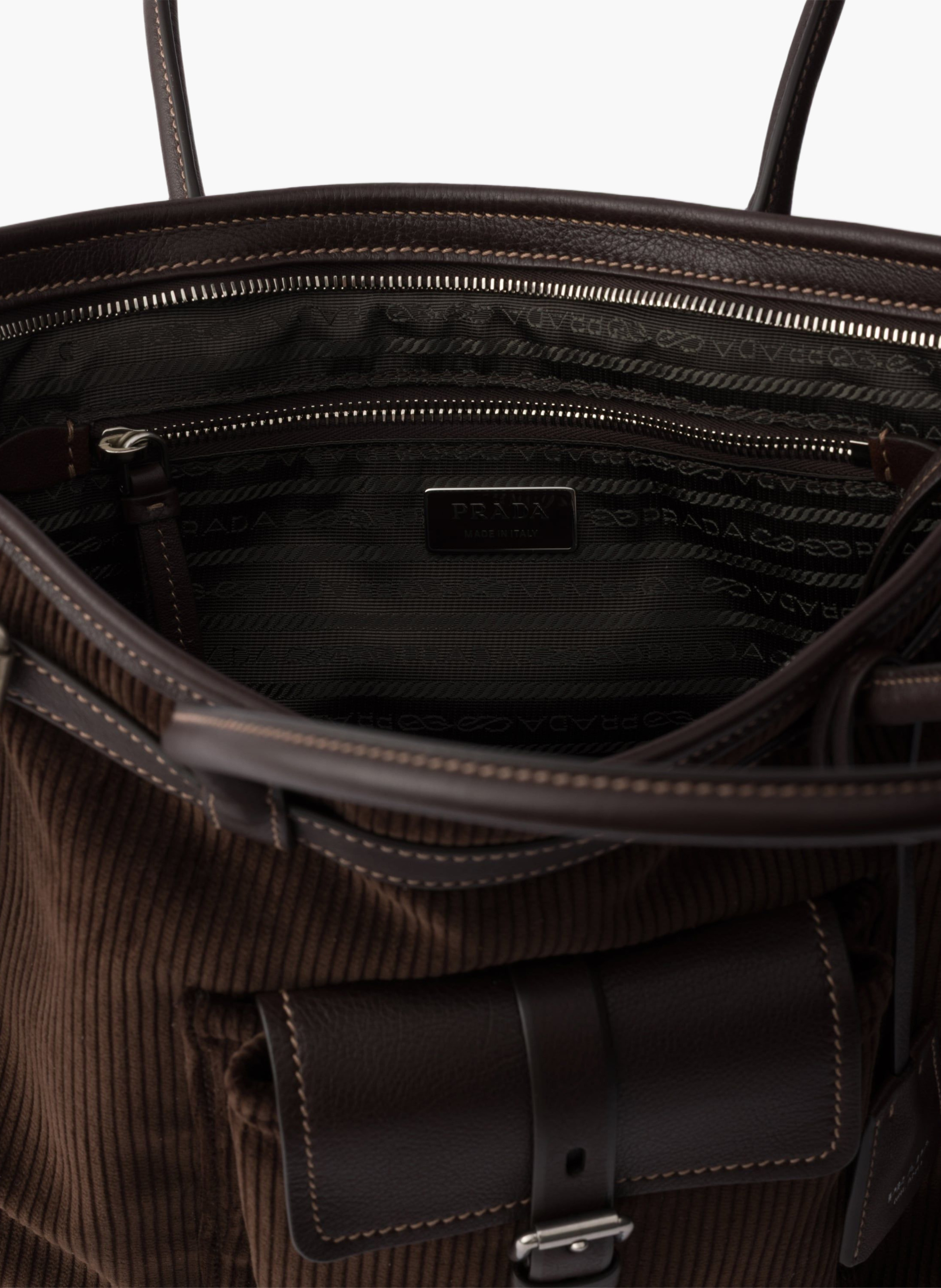 Sac à main prada bonnie extra large en velours côt PRADA Marron