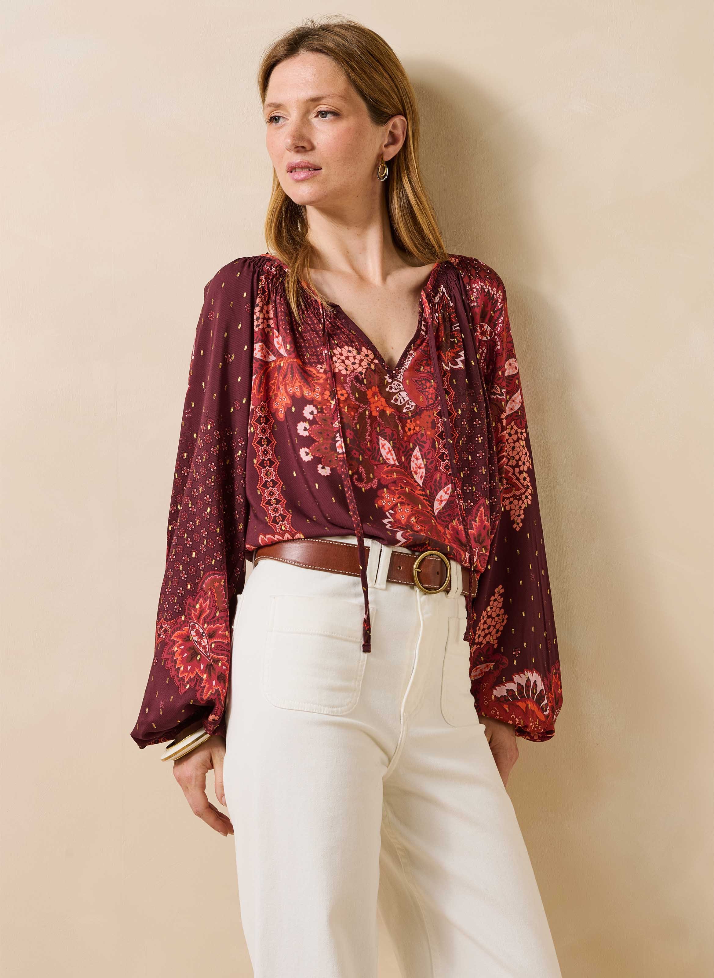 Geprinte blouse met Tunesische hals LA FEE MARABOUTEE Rood