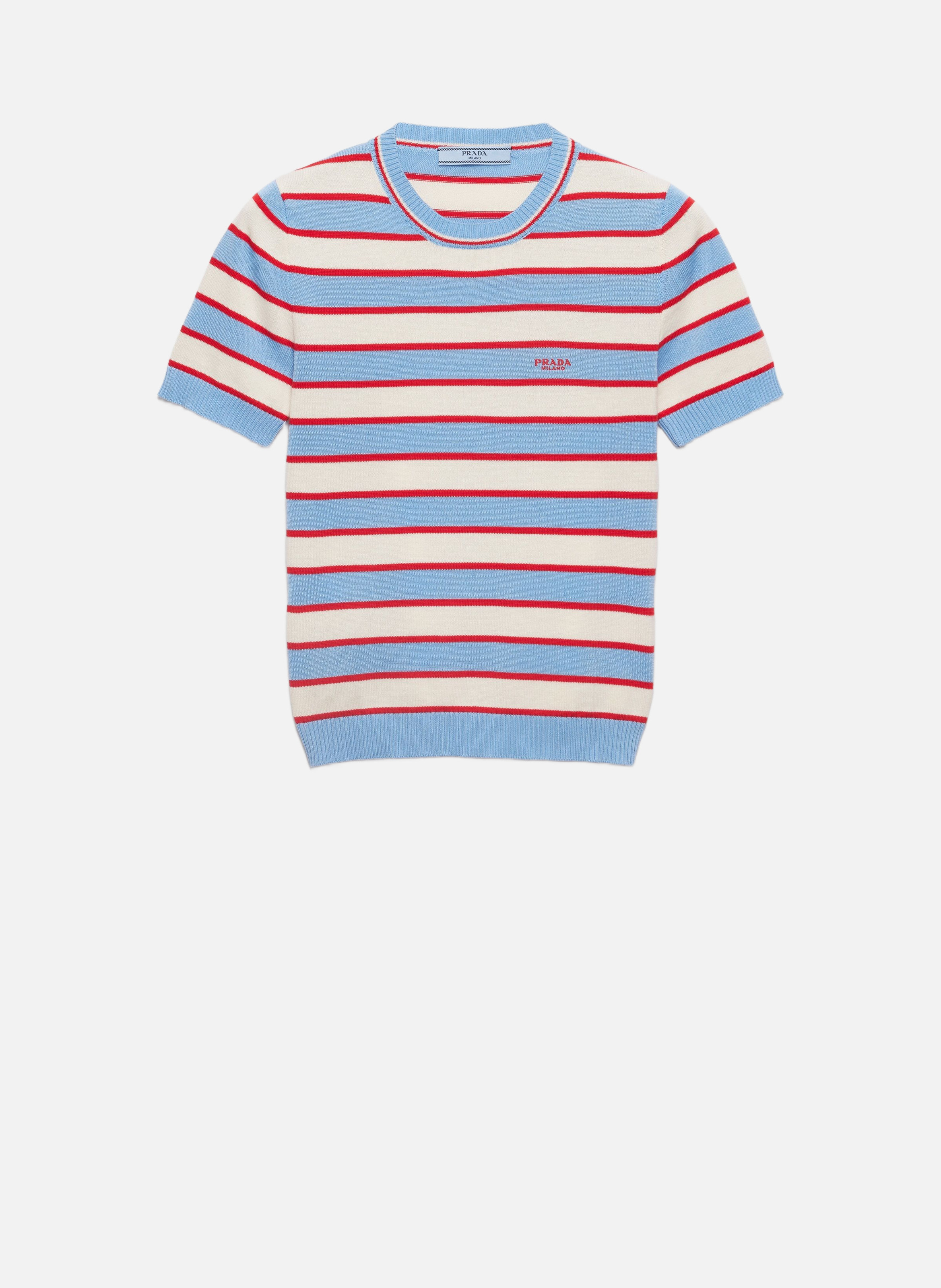 Pull à col rond en coton rayé PRADA Bleu