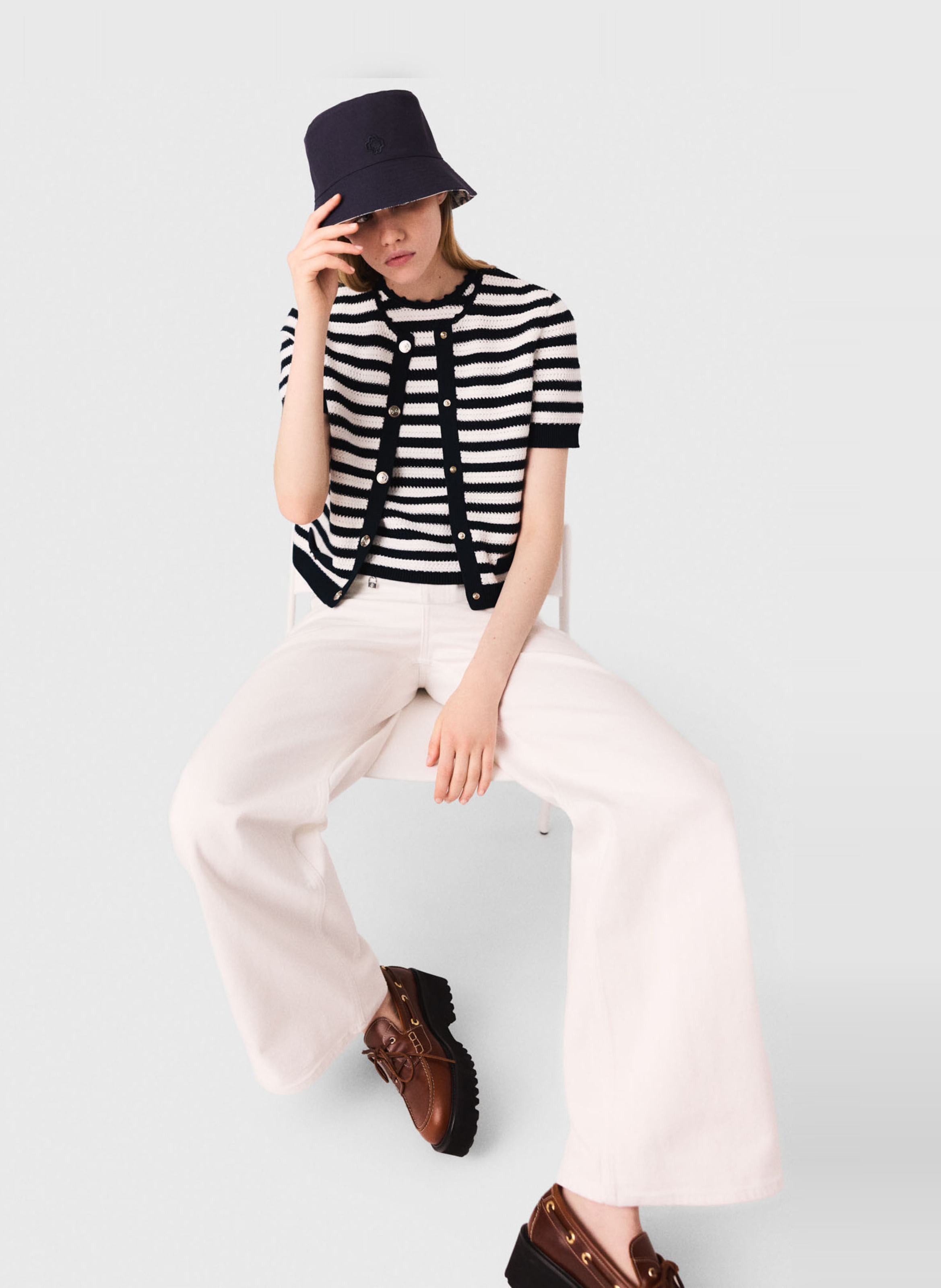 Cardigan boutonné à rayures MAJE Blanc