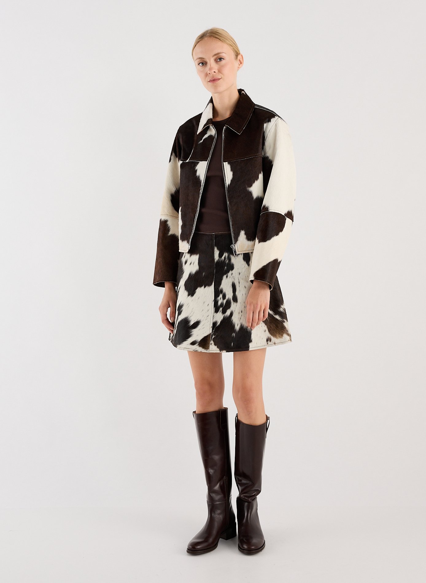 Cow print leather jacket SAISON 1865 Brown