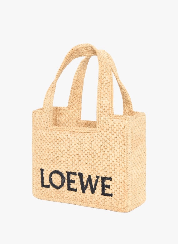Mini LOEWE Font Tote en raphia | Beige by LOEWE Mini LOEWE Font Tote en raphia Beige