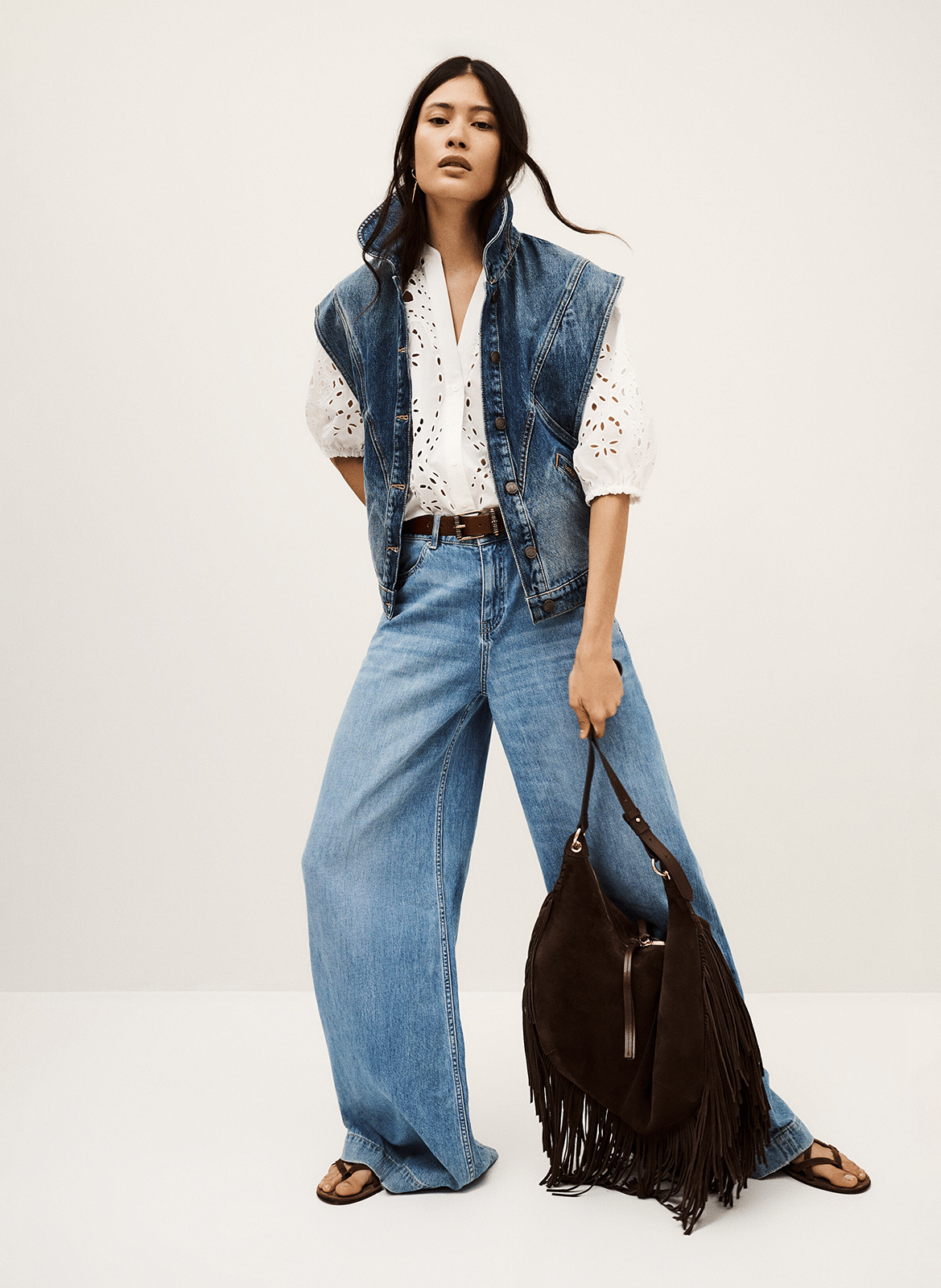 Chemise droite en coton brodé beatrice BA&SH Beige