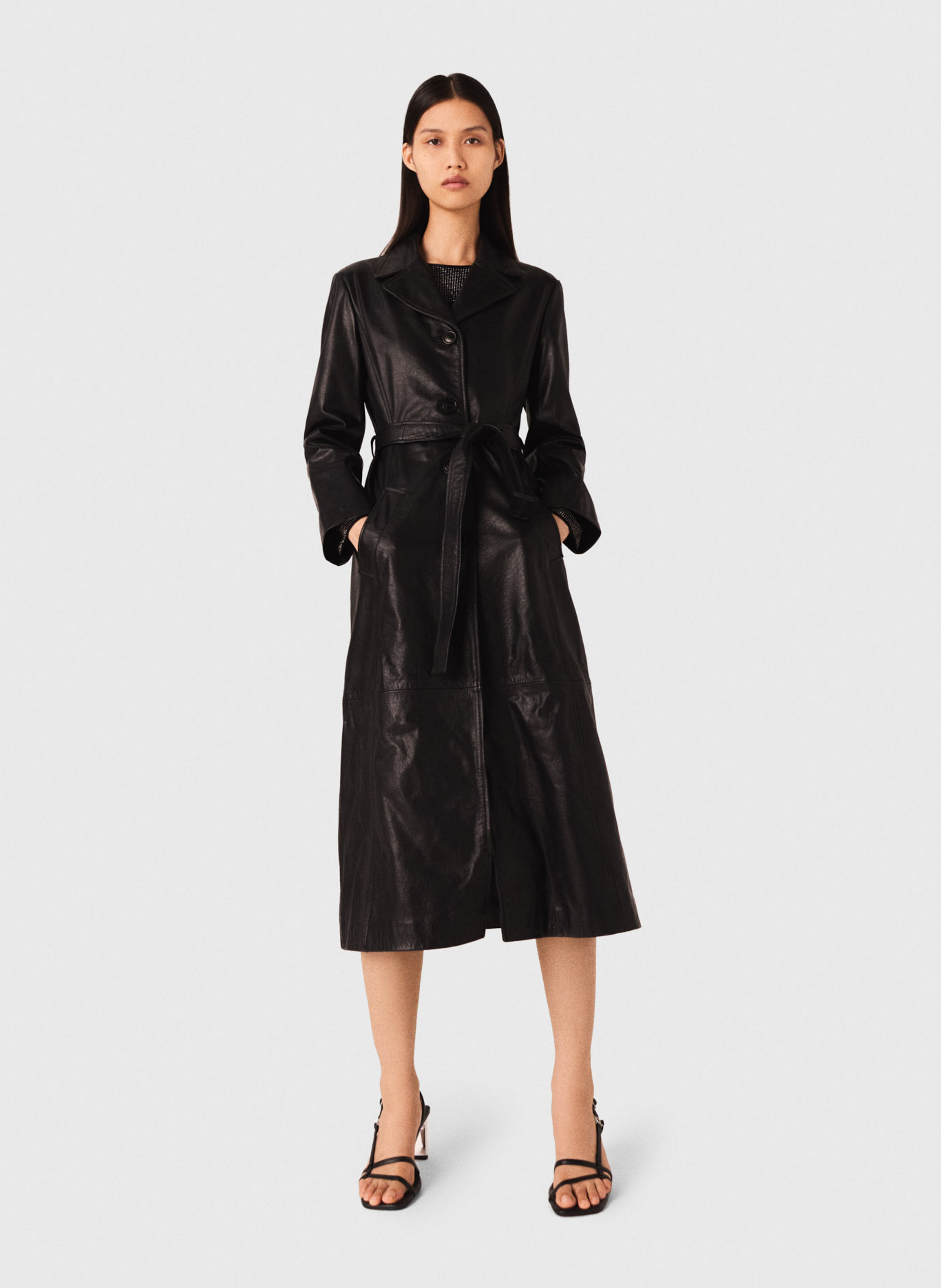 Trench droit en cuir MAJE Noir