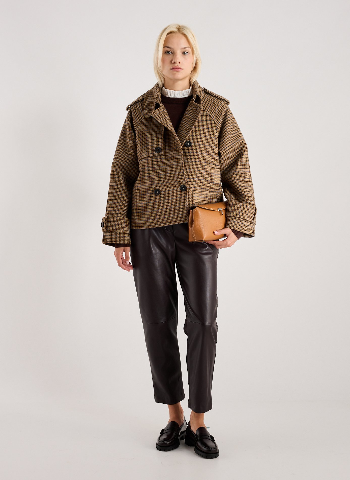 Leather T-lock clutch TOTEME Brown