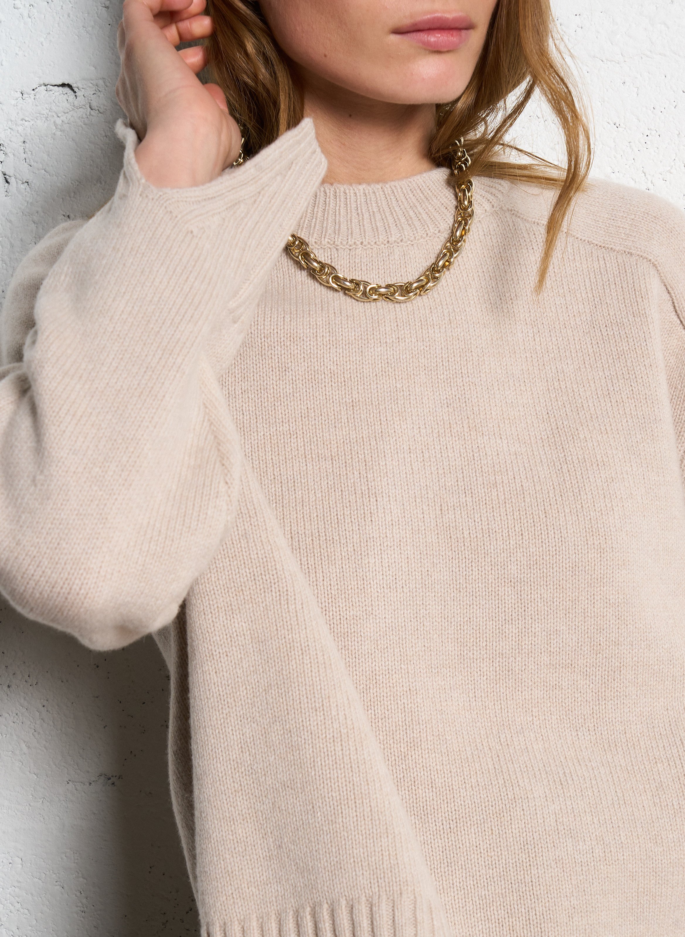 Pull col rond ample en laine will SOEUR Beige