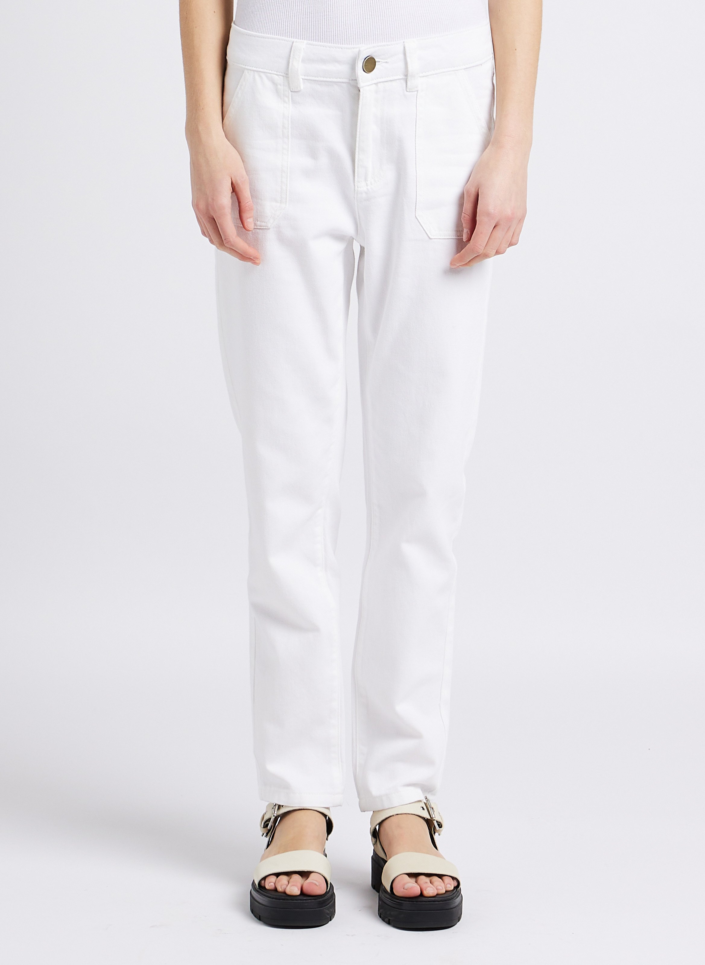 Pantalon slim taille haute en coton nalla MAISON 123 Blanc