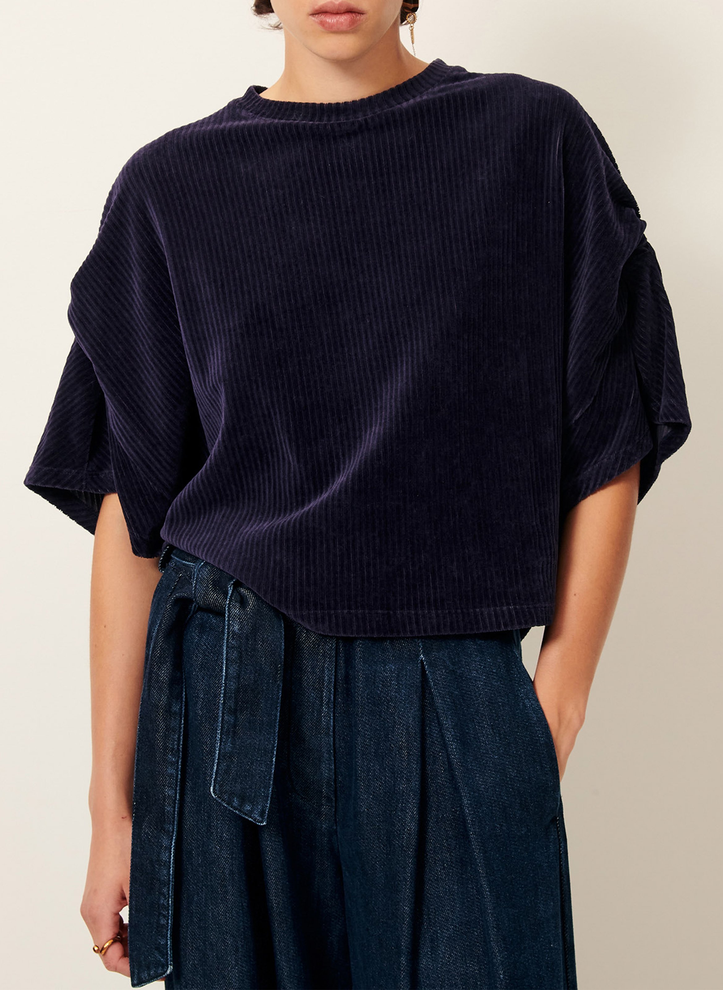 Top ample col rond en coton mélangé nagel SESSUN Bleu