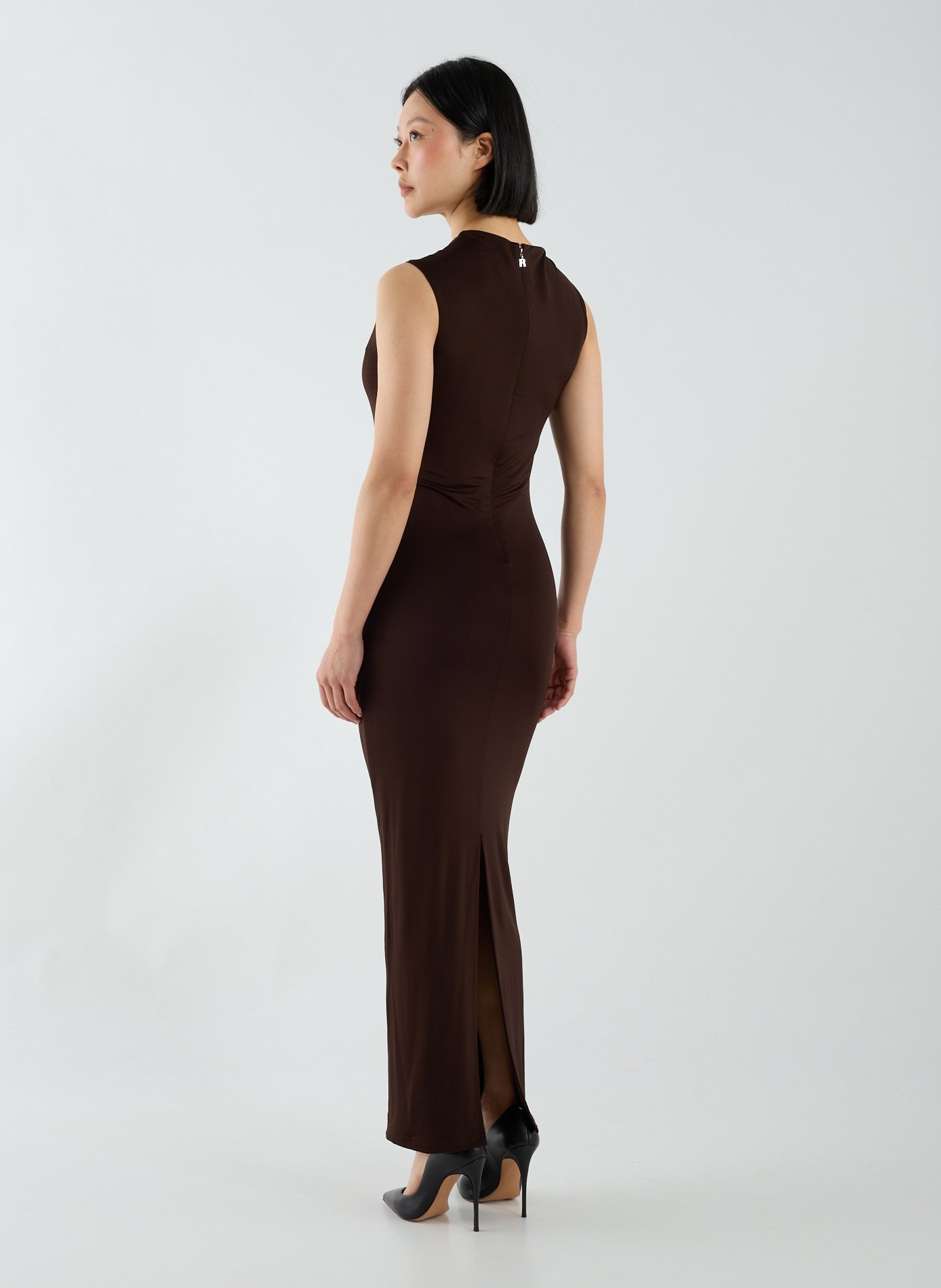 Robe longue froncée sans manches ROTATE Marron