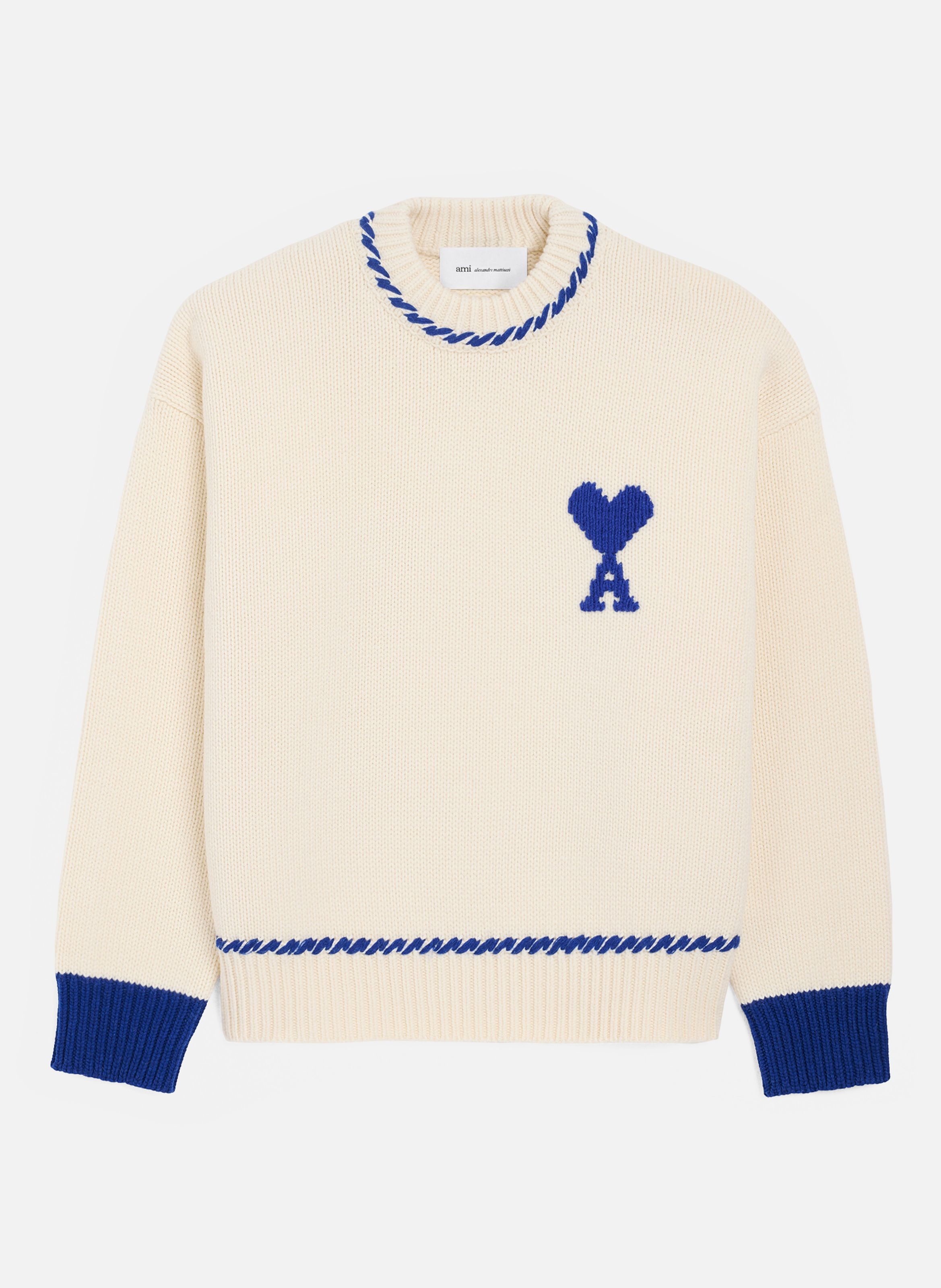Pull col rond ami de coeur unisexe en laine AMI PARIS Blanc