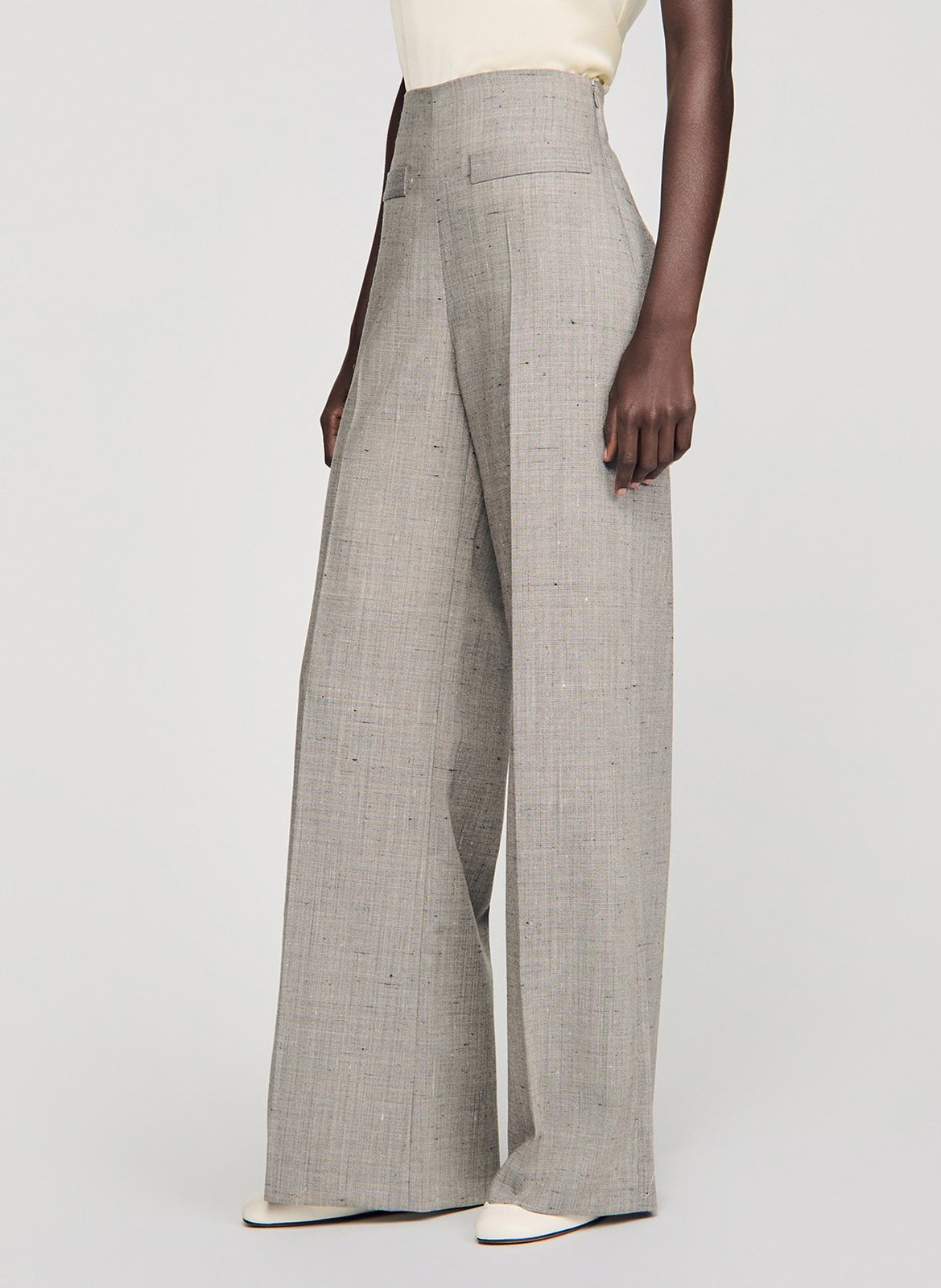 Pantalon large en laine mélangée SANDRO Beige