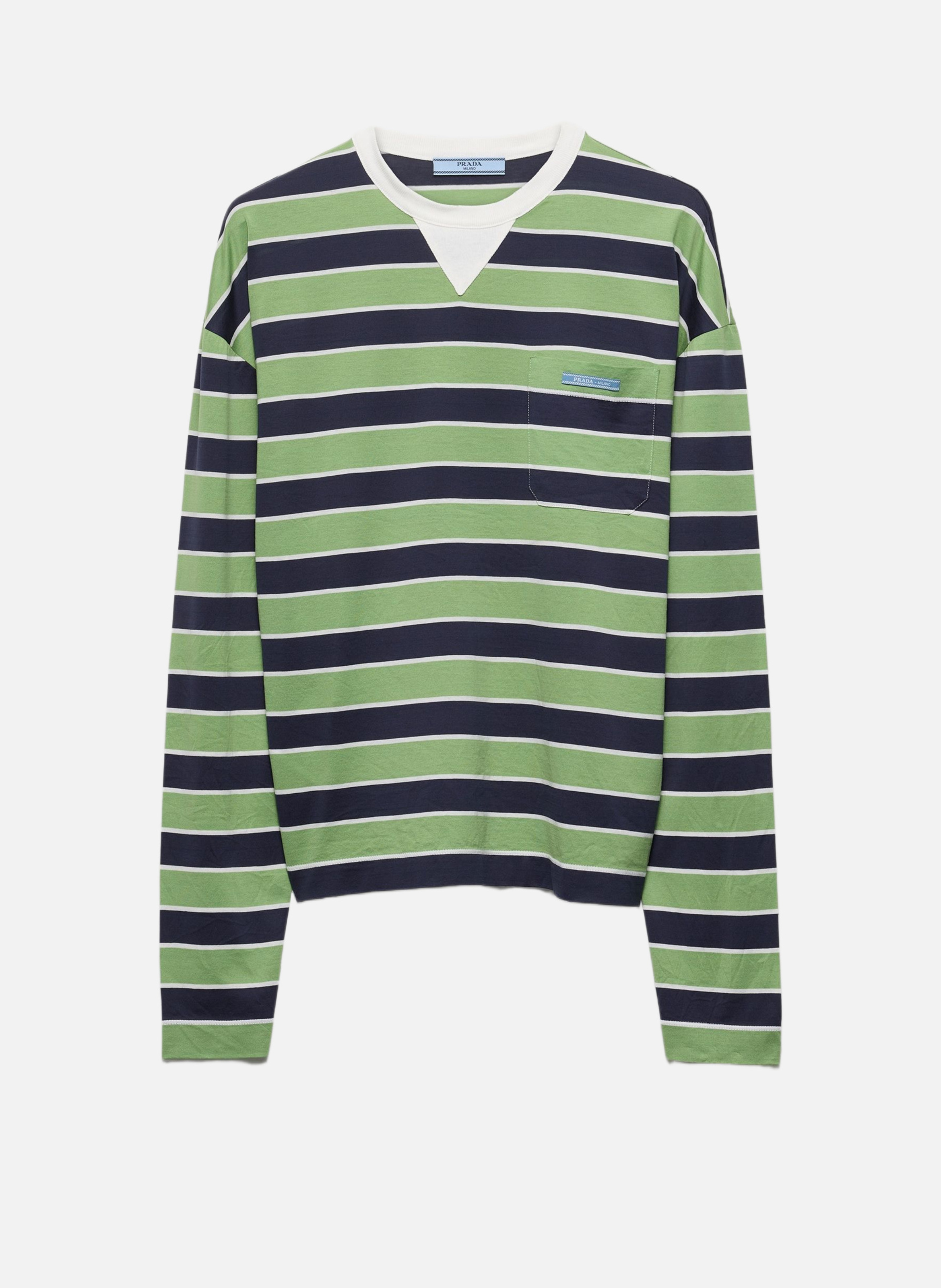 T-shirt à manches longues en coton lisle à rayures PRADA Bleu