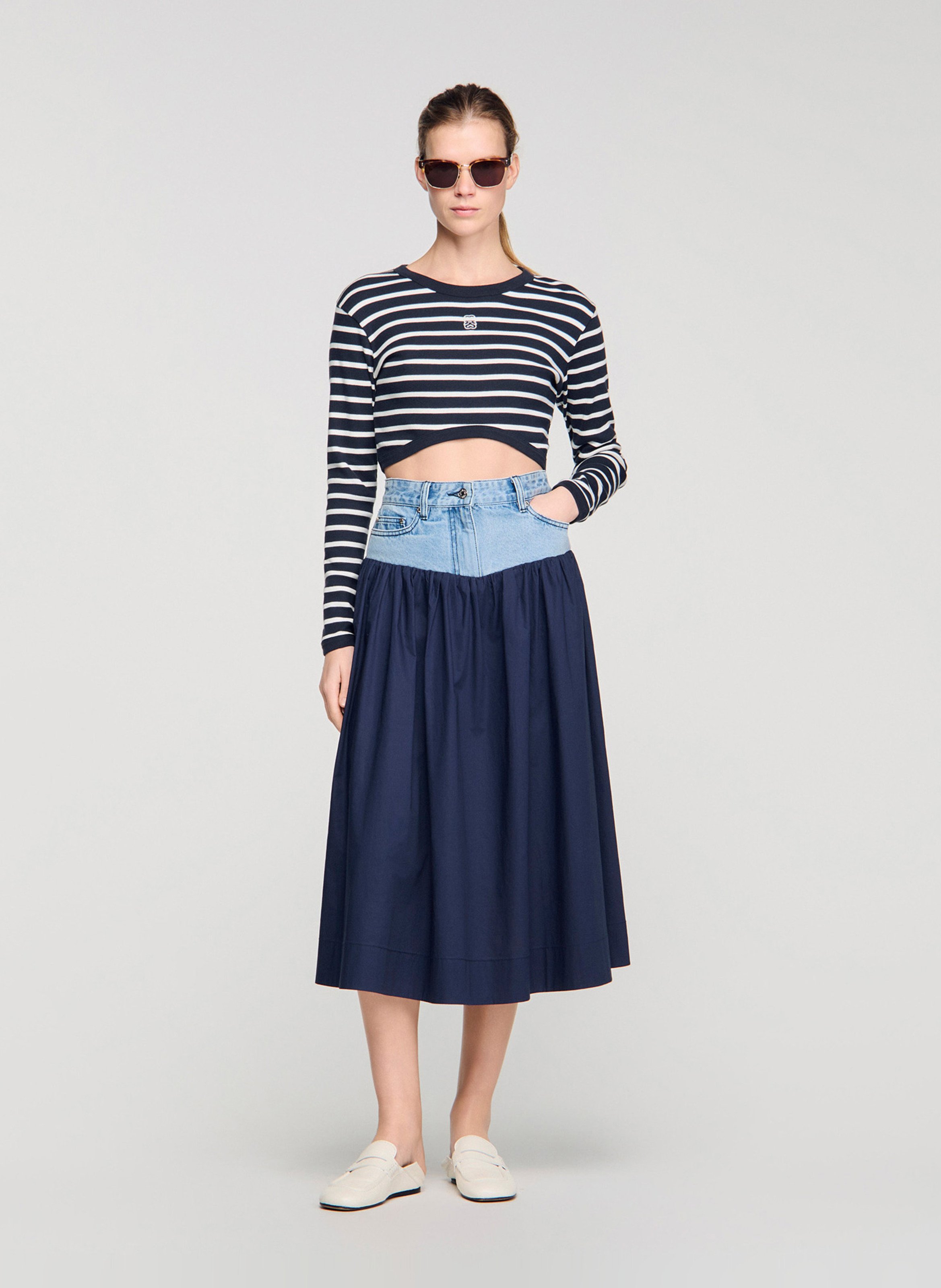 Jupe midi évasée SANDRO Bleu