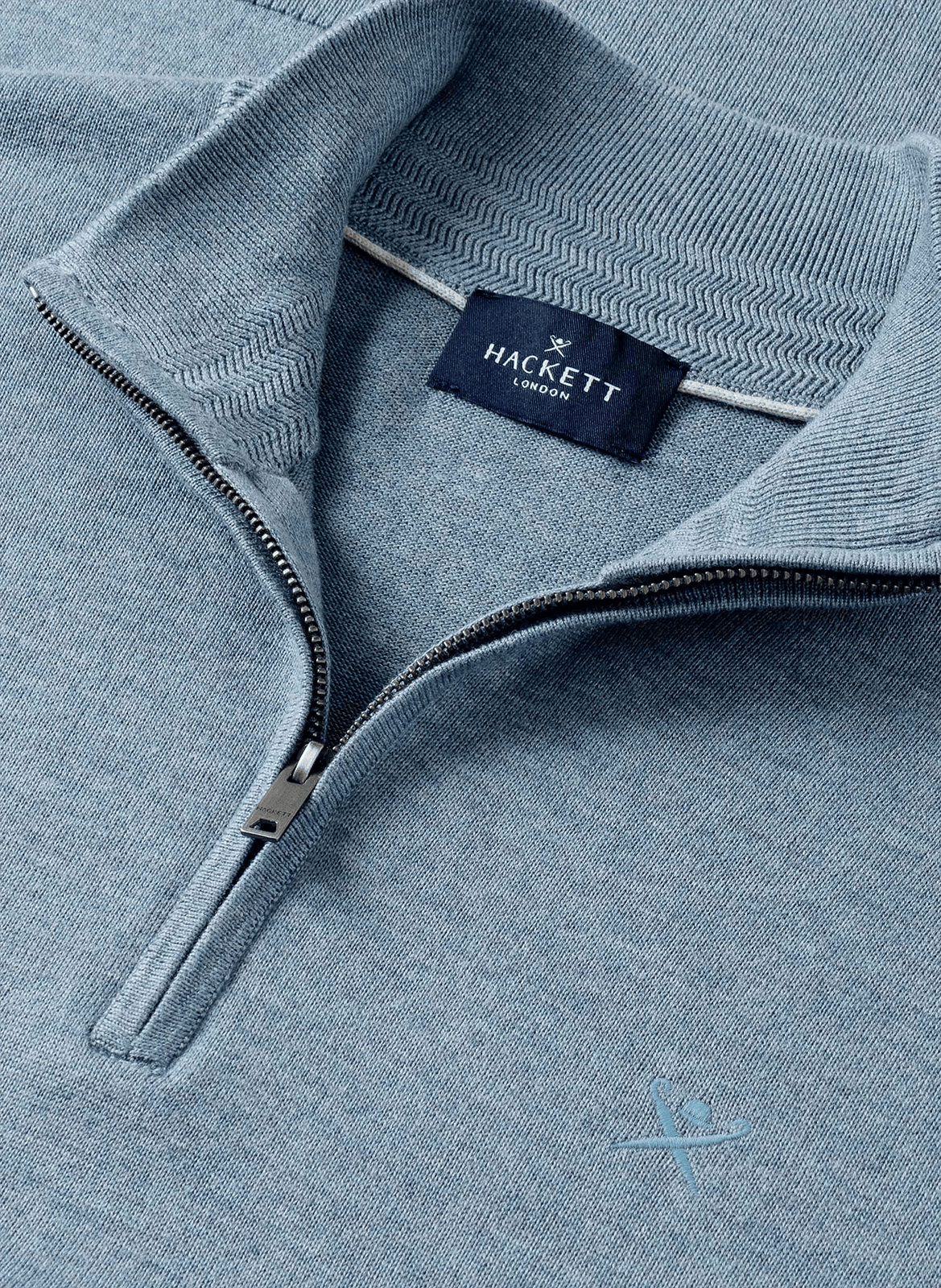 Cotton and silk zip-neck jumper HACKETT Blue