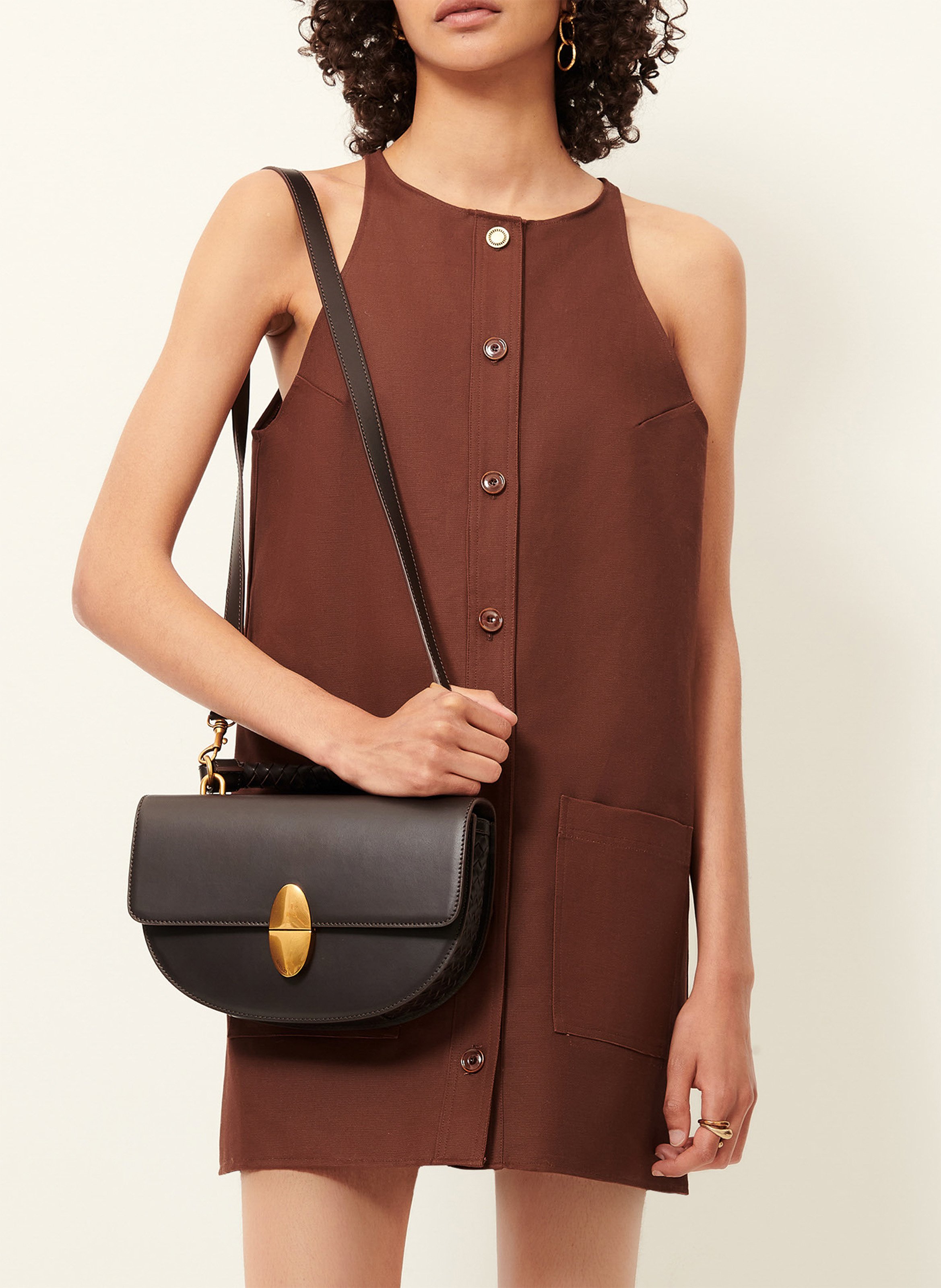 Robe courte col rond en coton et lin mélangé ondine SESSUN Marron