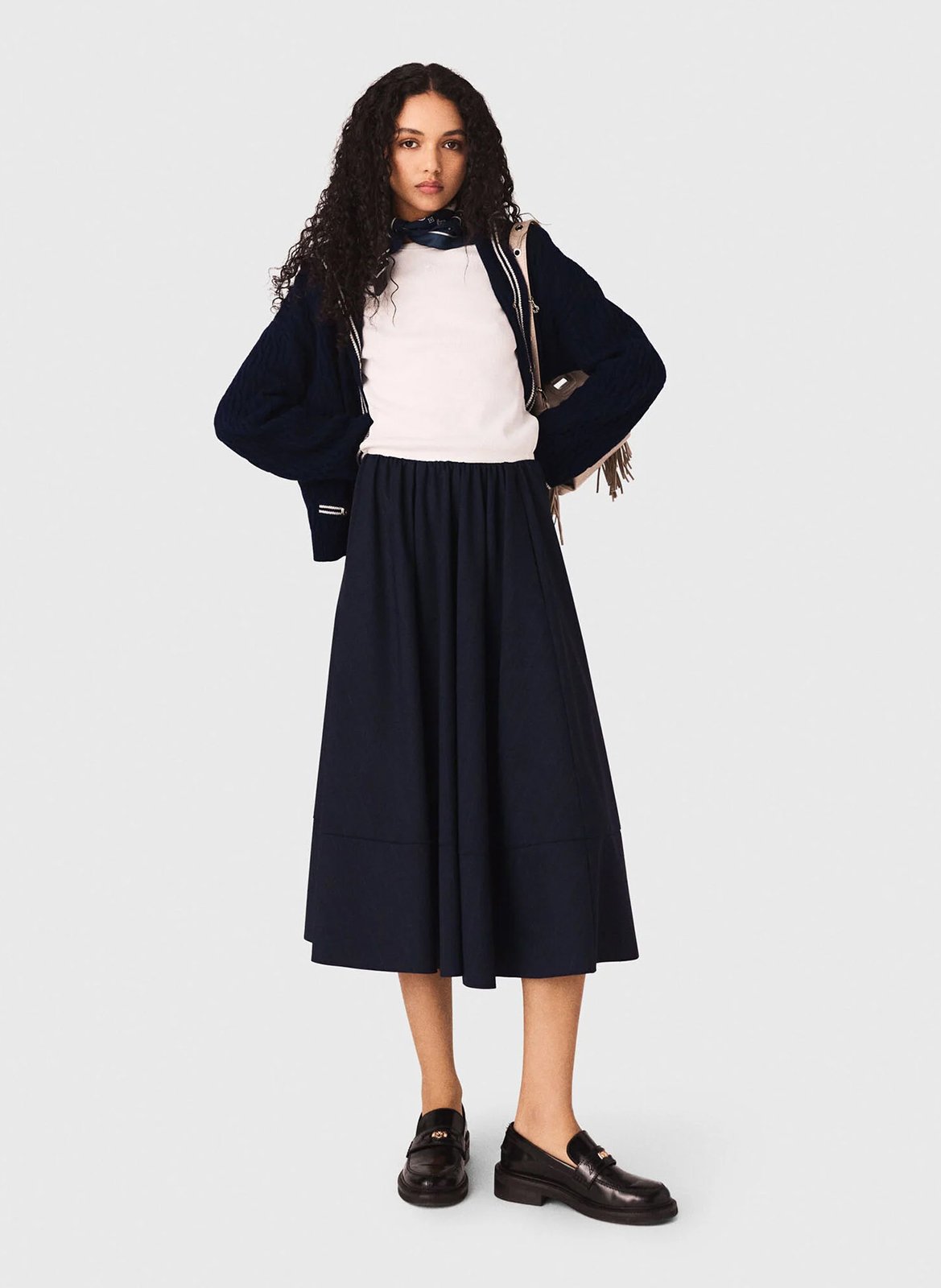 Jupe midi plissée en laine mélangée MAJE Bleu