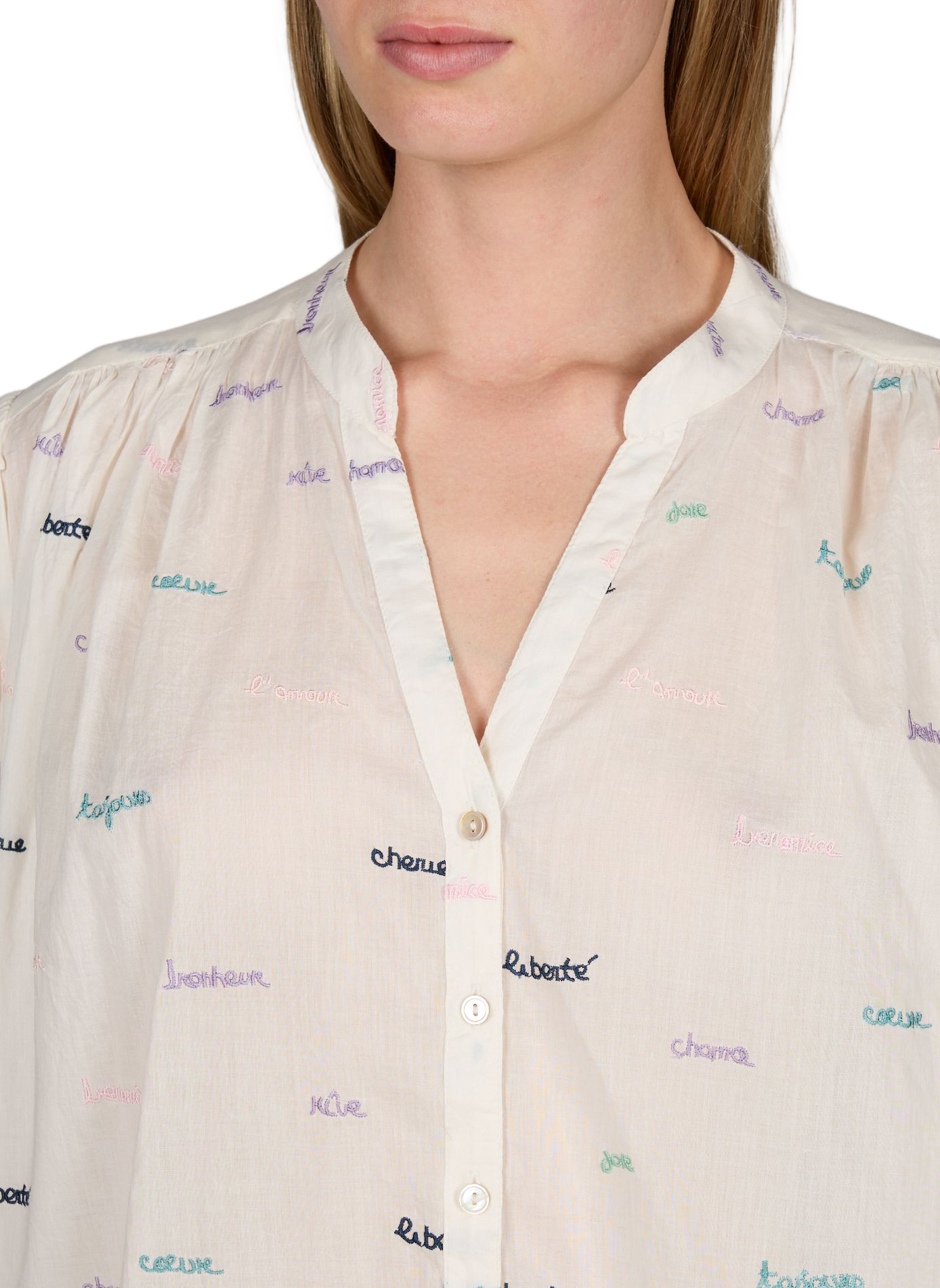 Blouse met katoenen borduurwerk BERENICE Beige