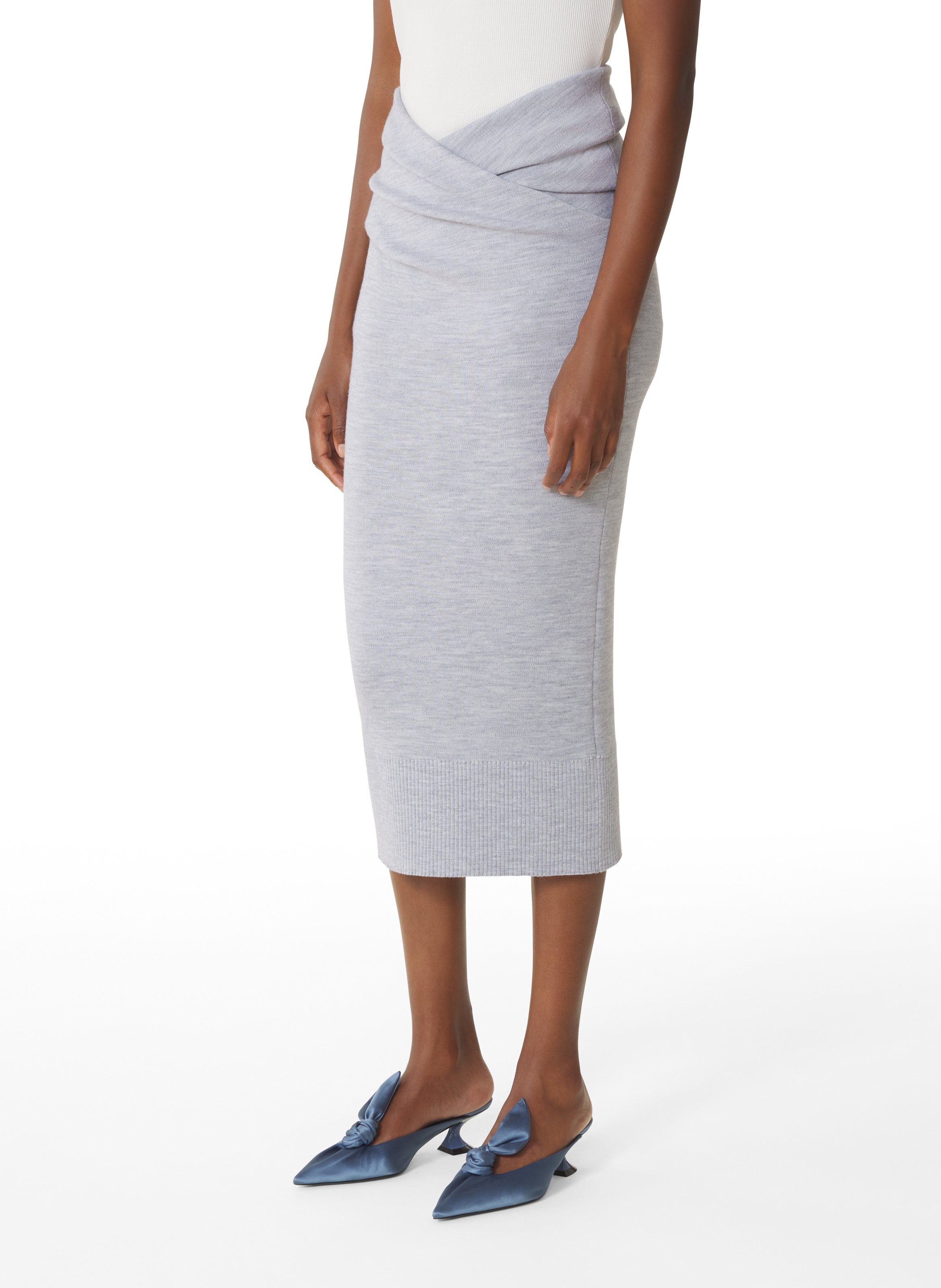 Jupe midi drapée en laine LANVIN Gris