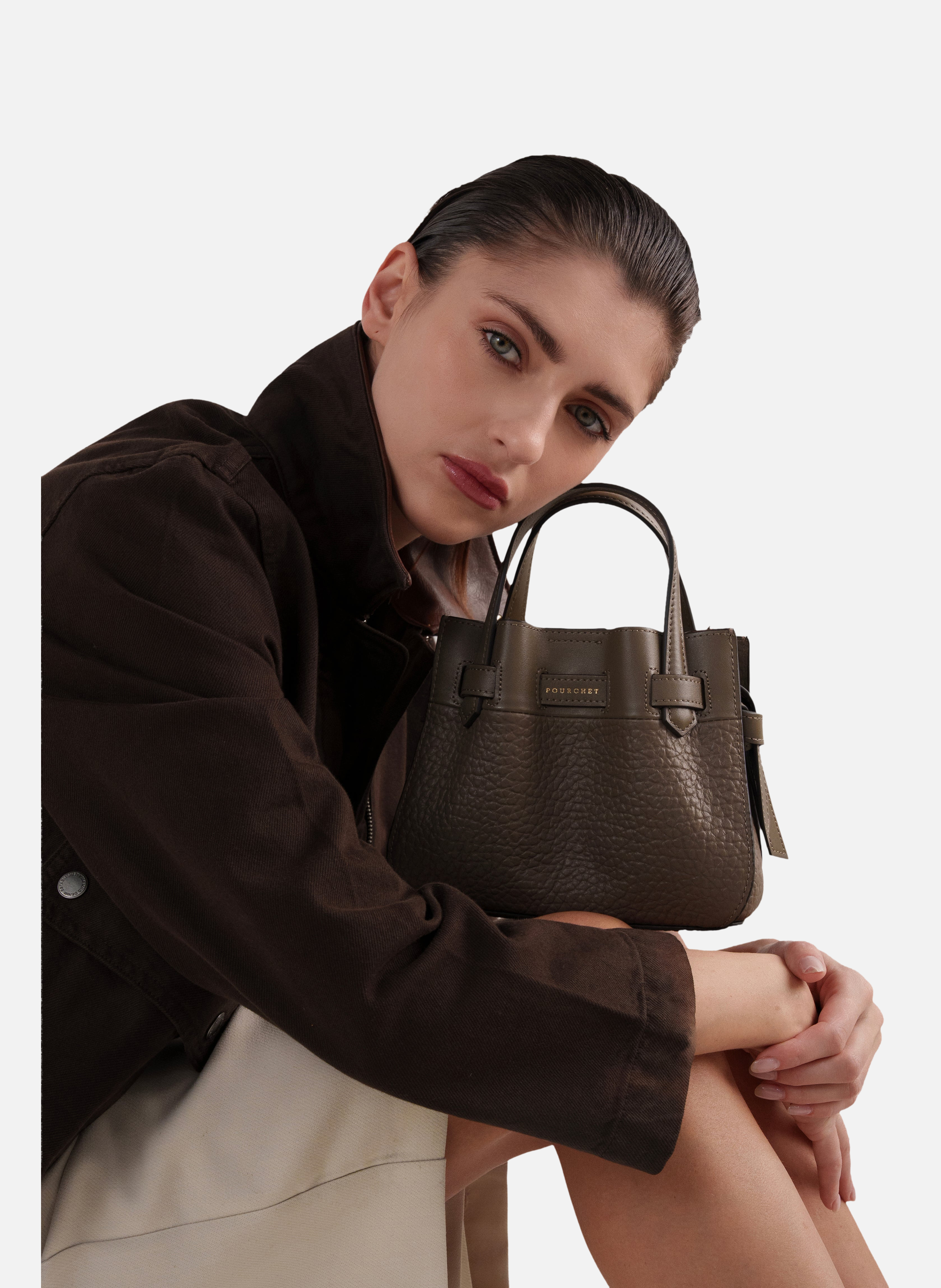 Blossom | sac à main nano en cuir de vachette POURCHET Gris