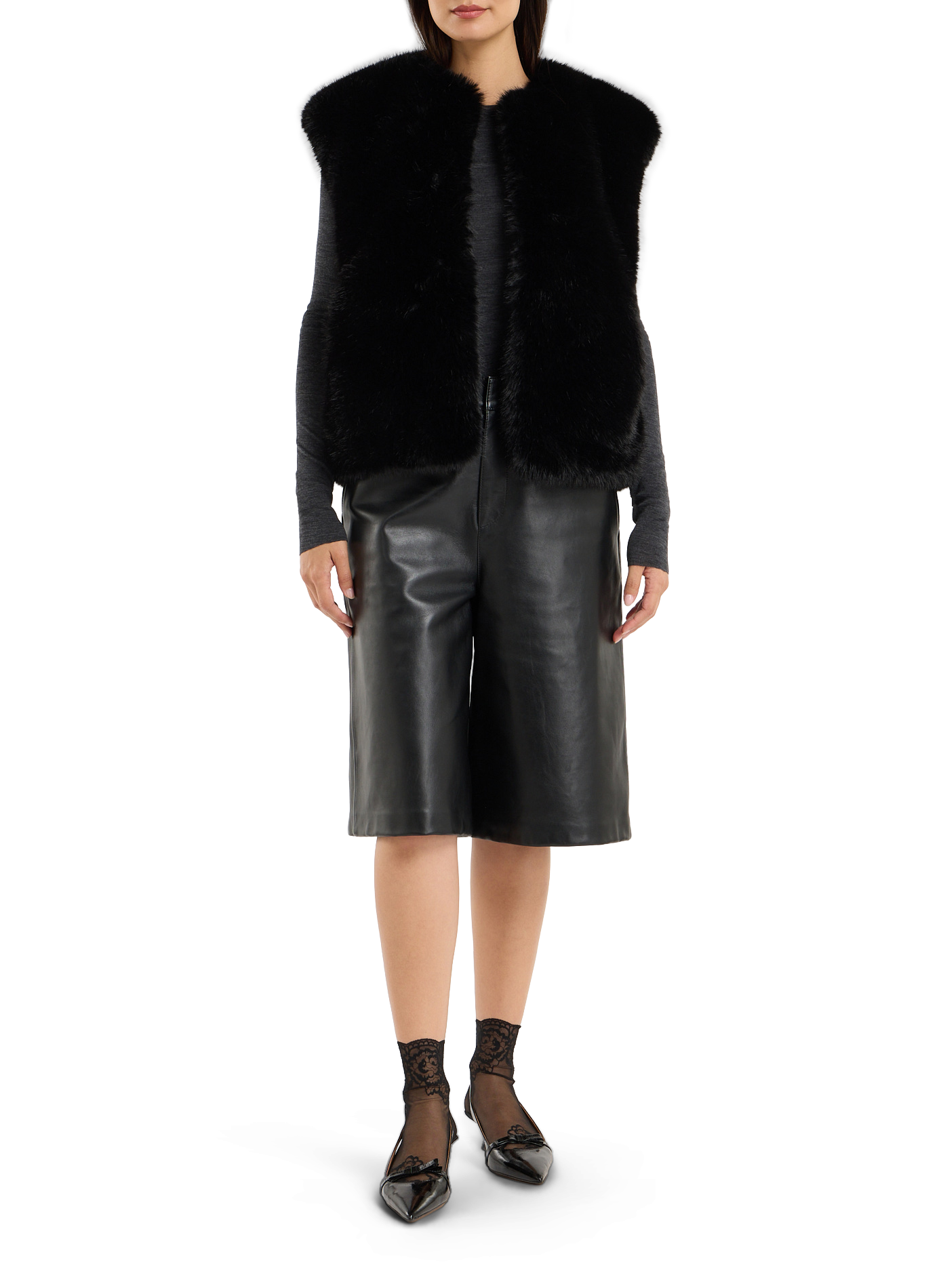 Faux Fur Sleeveless Biline Vest SAISON 1865 Black