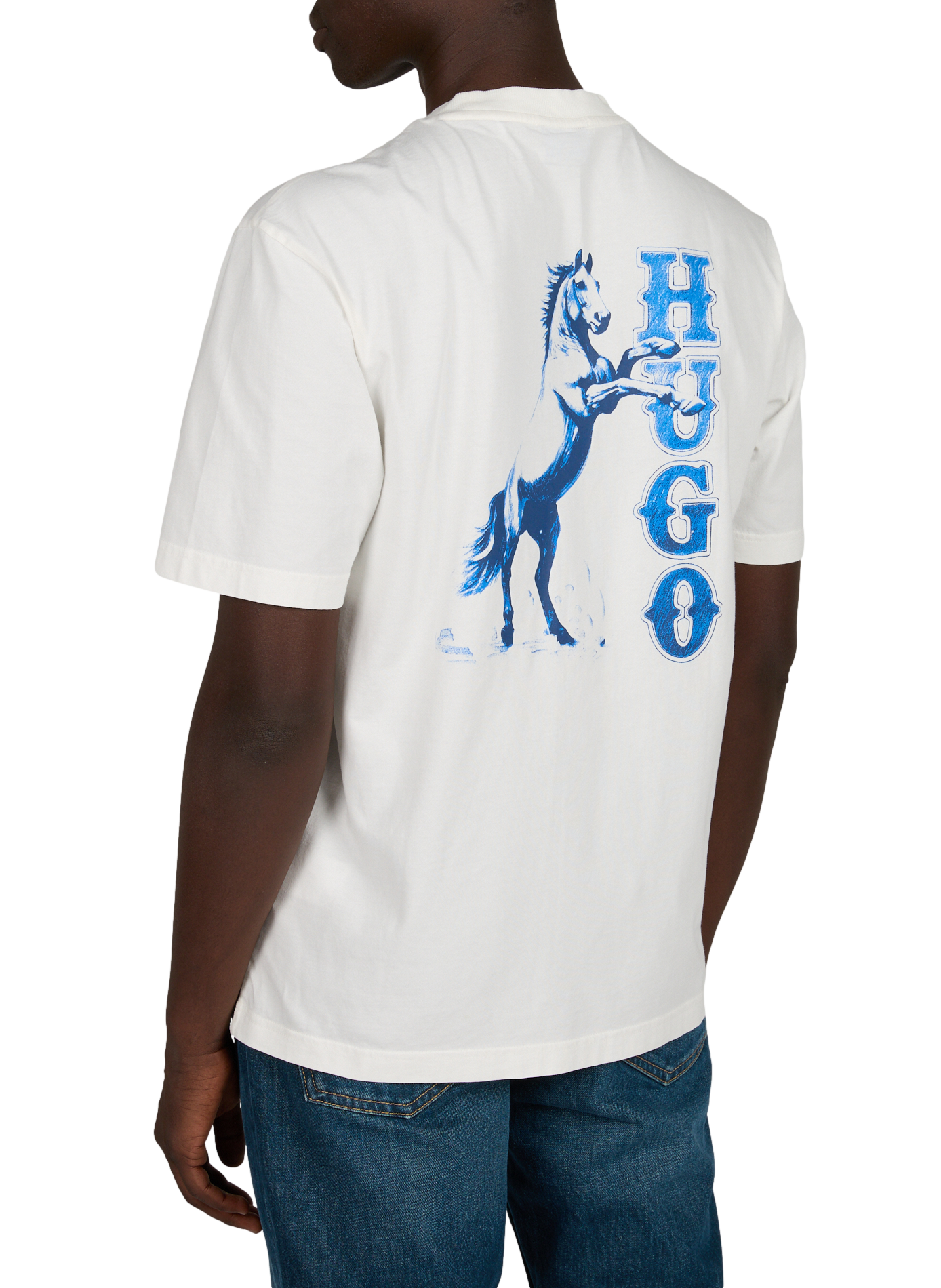 T-shirt à imprimé animal et logo au dos en coton HUGO BLUE Blanc