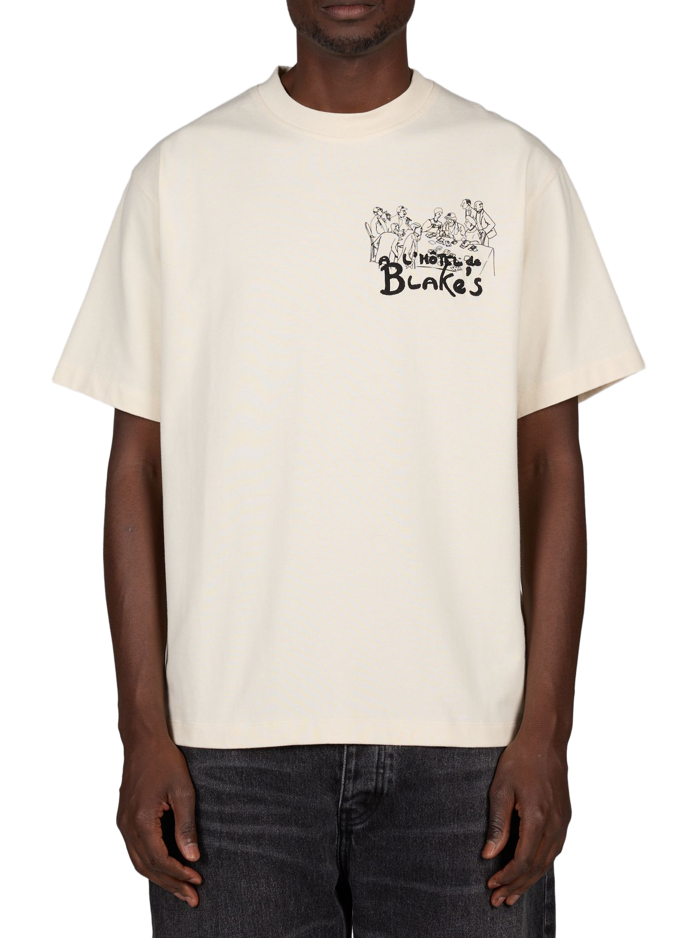 Embroidered cotton T-shirt ONLY THE BLIND Beige