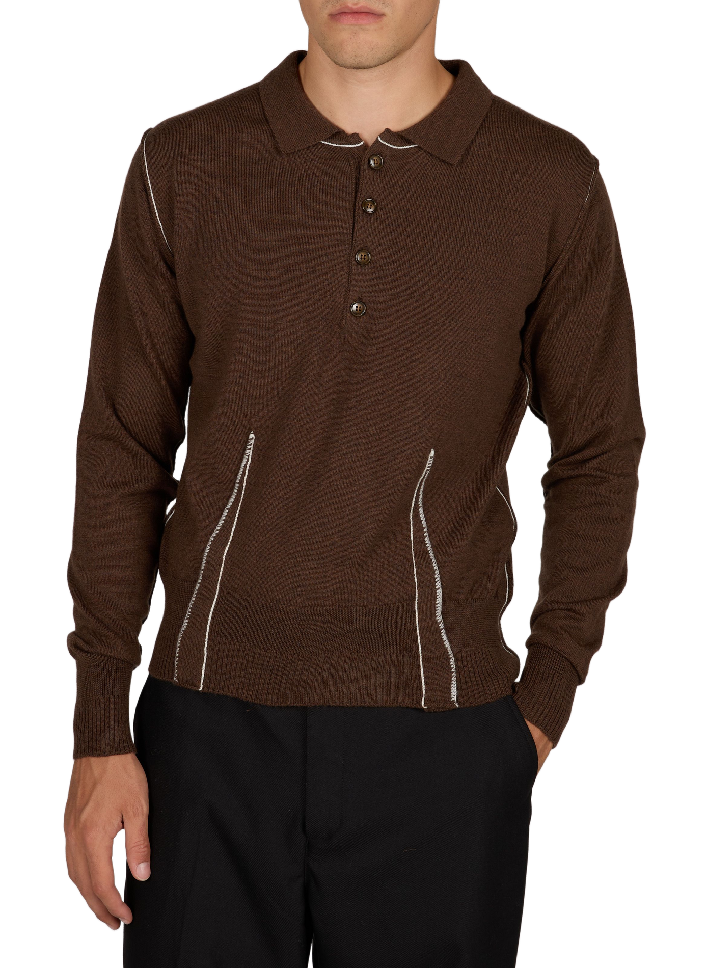 Pullover mit einfarbigem Polokragen aus Wolle SONIA CARRASCO Braun